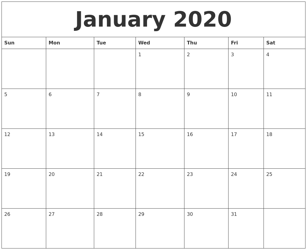 January 2020 Print Blank Calendar intended for Blank Calendar 2020 Printable