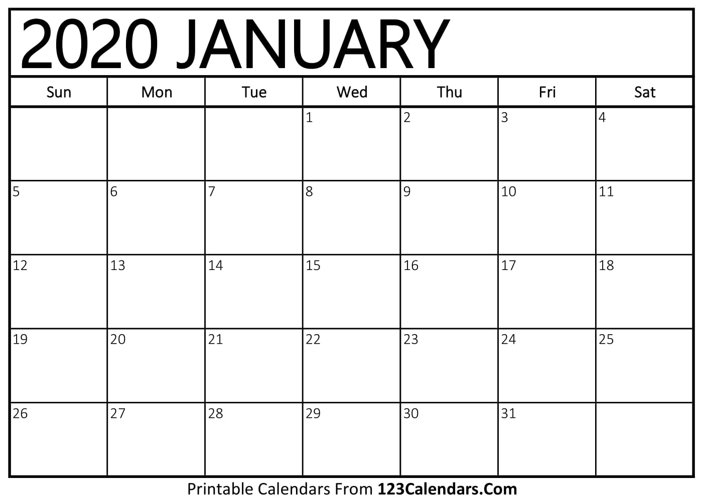 January 2020 Printable Calendar | 123Calendars throughout 123 Calendars January 2020