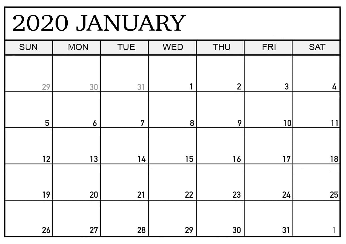 January 2020 Printable Calendar Pdf Layout | Free Printable throughout January 2020 Printable Calendar