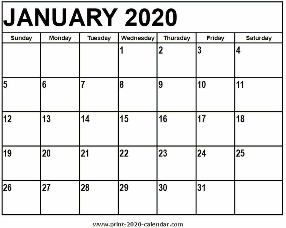 January 2020 Printable Calendar throughout January 2020 Printable Calendar