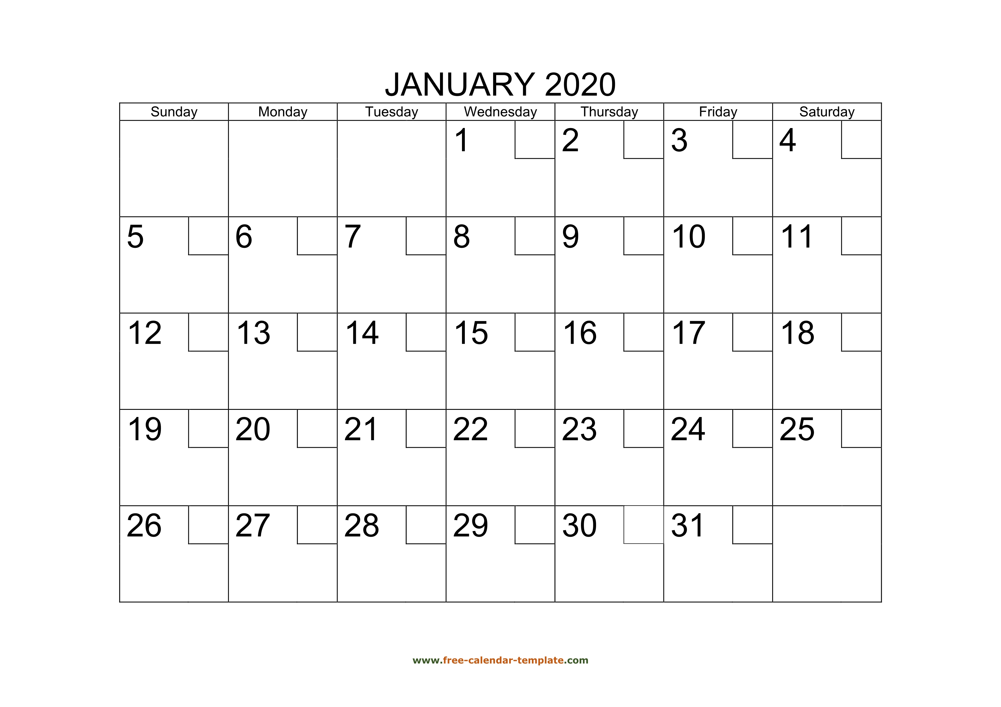 January Calendar 2020 Printable With Checkboxes (Horizontal regarding Calendar 2020 January