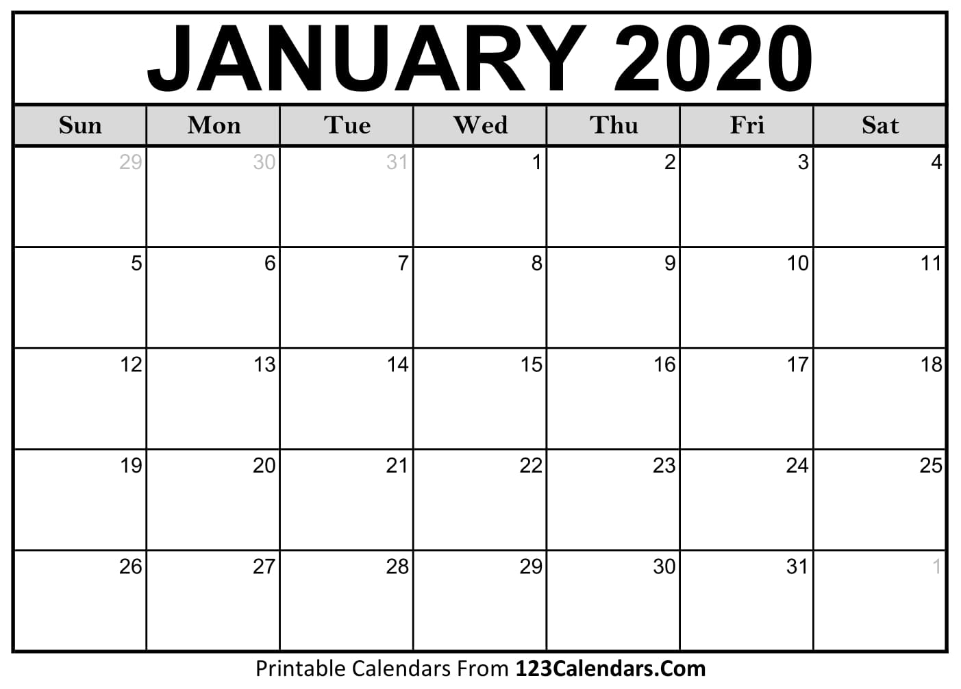 January Monthly Calendar 2020  Bolan.horizonconsulting.co in Calendar 2020 January