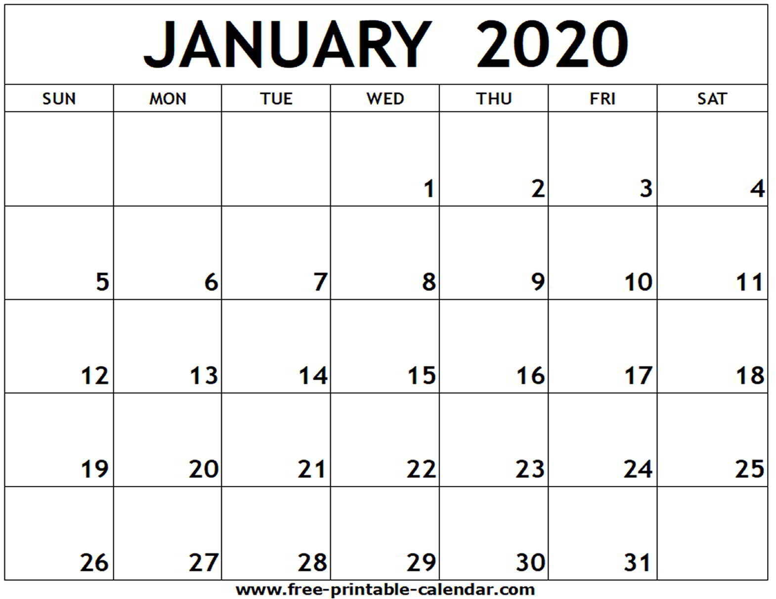 January Monthly Calendar 2020  Bolan.horizonconsulting.co with Monthly Calendar 2020 Printable