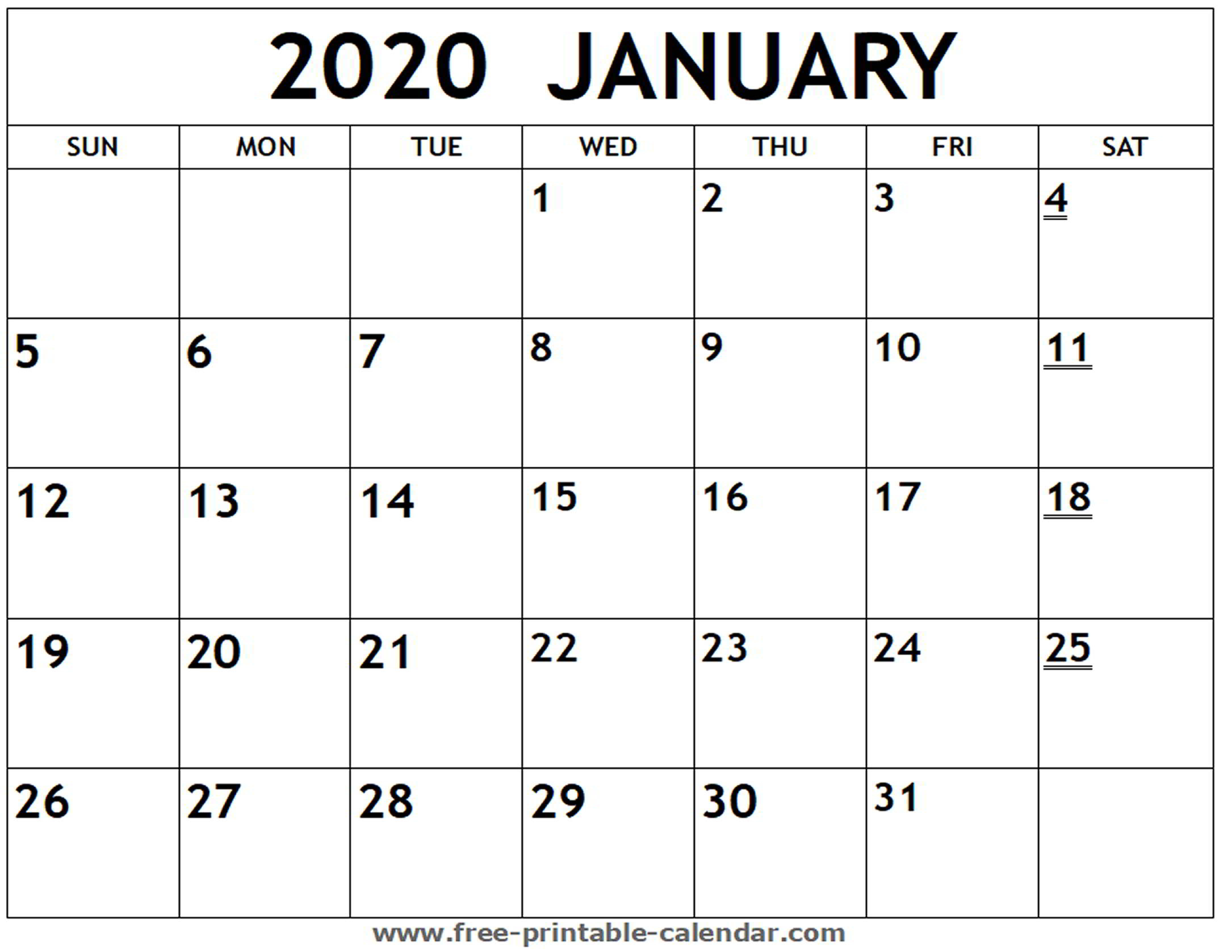 January Monthly Calendar 2020  Bolan.horizonconsulting.co with Monthly Calendar 2020 Printable