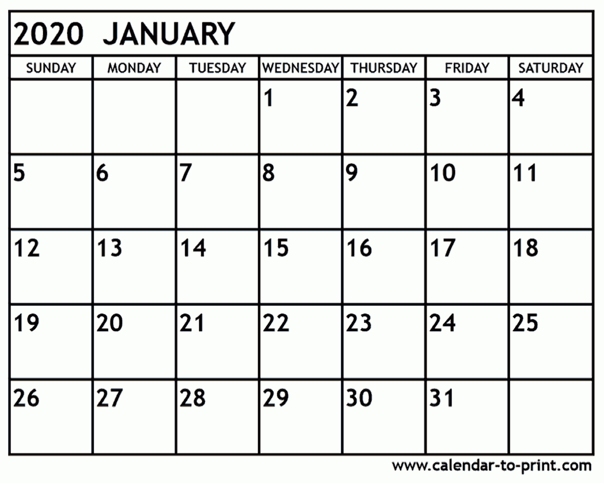 January Monthly Calendar 2020  Bolan.horizonconsulting.co within 123 Calendars January 2020