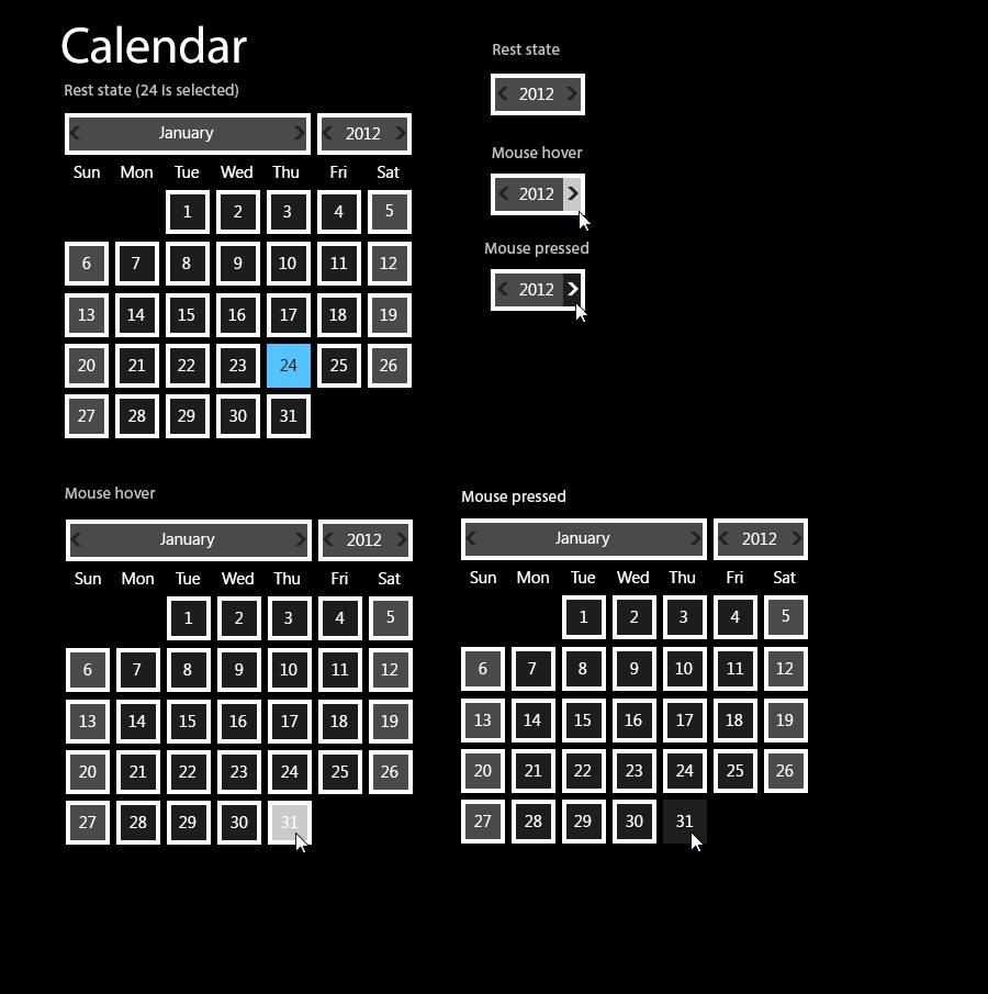 Java Calendar With A Metro Style (Dark) | Pixel Duke regarding Datepicker Java Swing