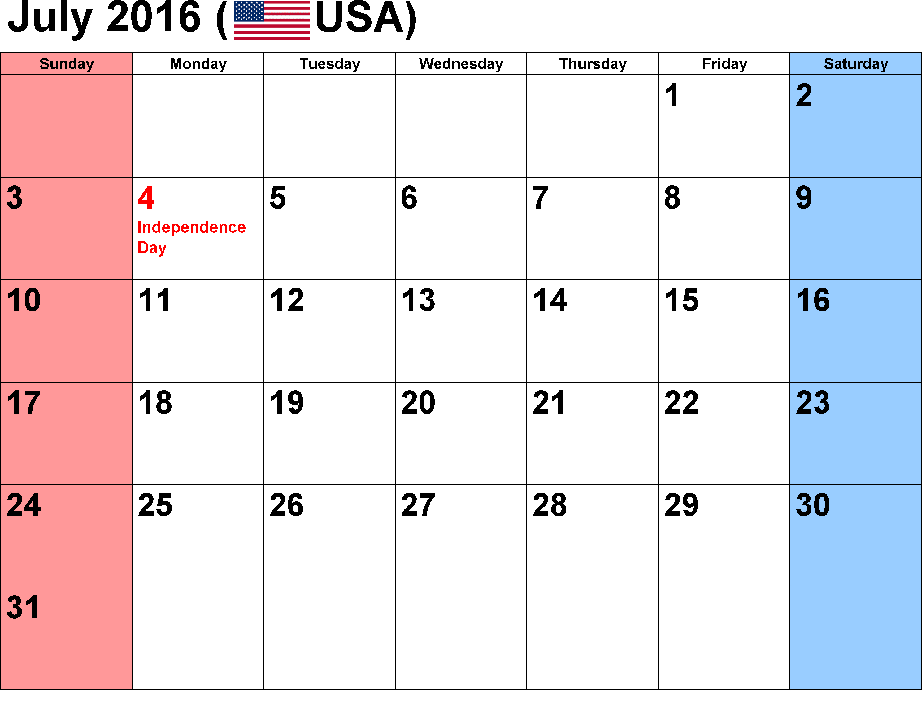 July 2016 Calendar Free | August Calendar, September in July 2016 Calendar With Holidays