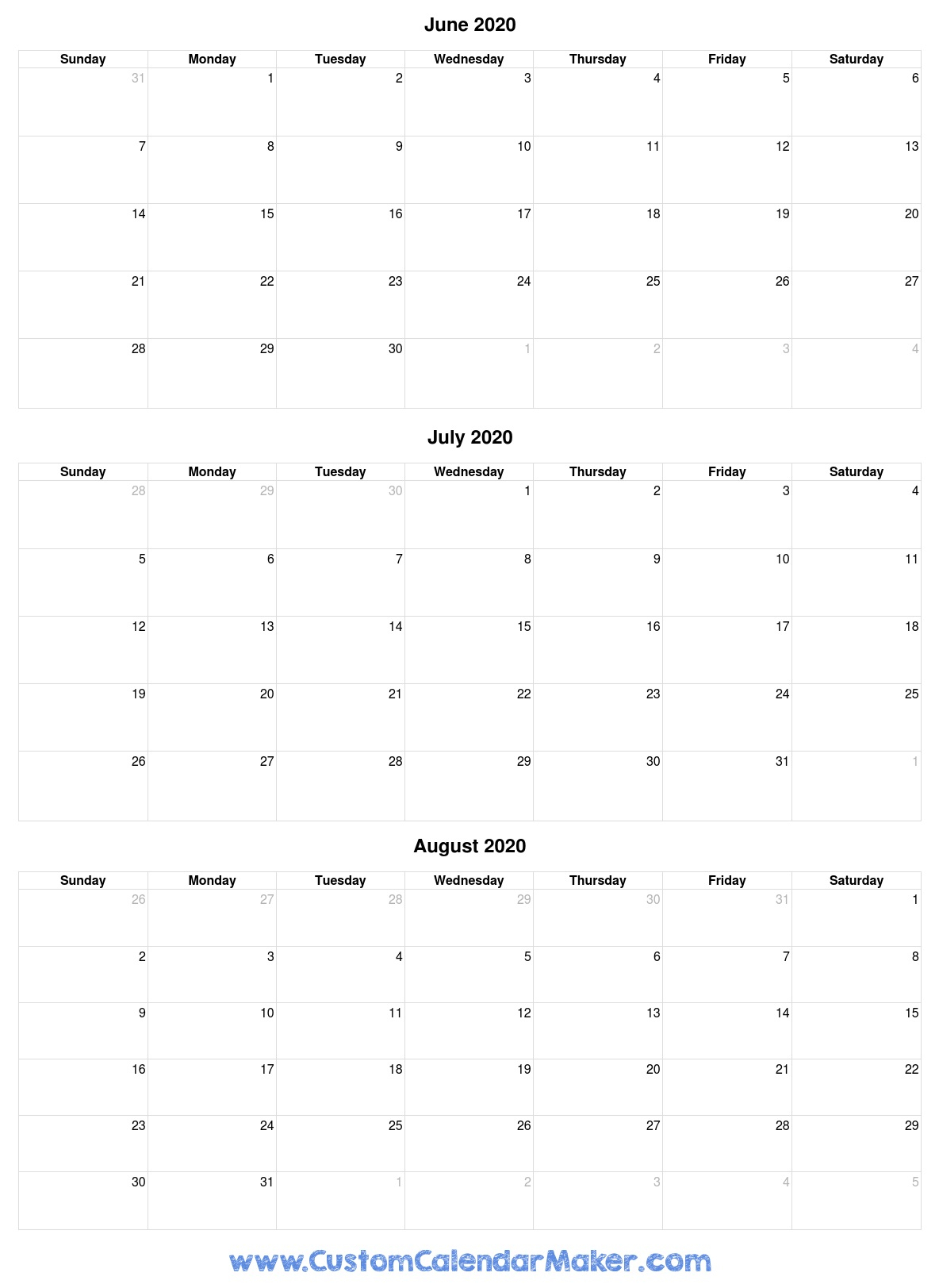 June To August 2020 Calendar within May June July August 2020 Calendar