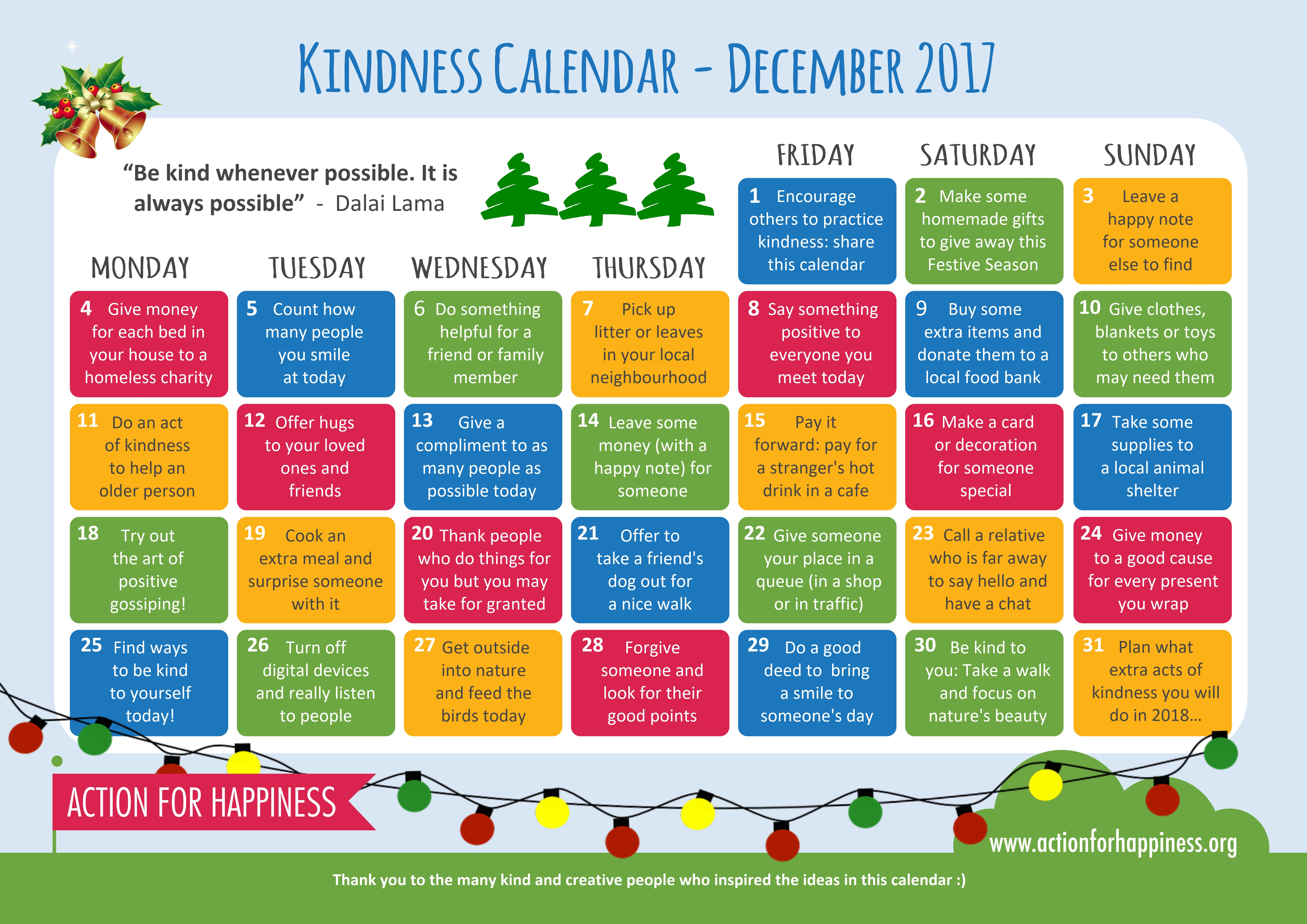 Kindness As A Destressor For The Holiday Season | Pediaplay with regard to Kindness Calendar Template