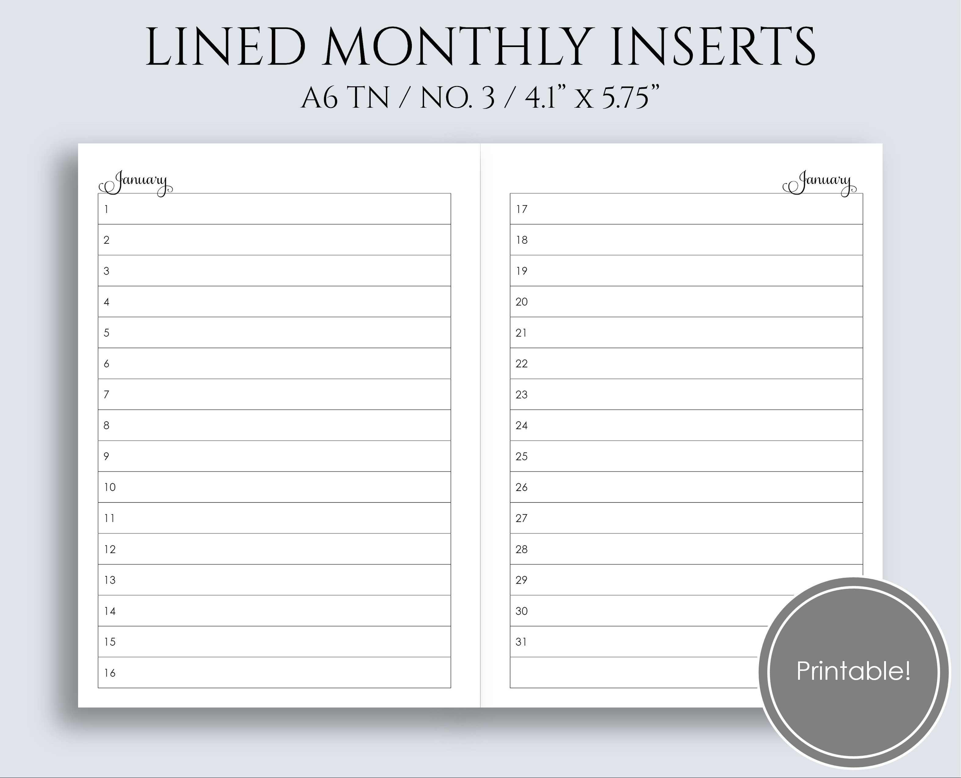 Lined Monthly Calendar List A6 Tn No 3 Printable Planner pertaining to Printable Lined Monthly Calendar