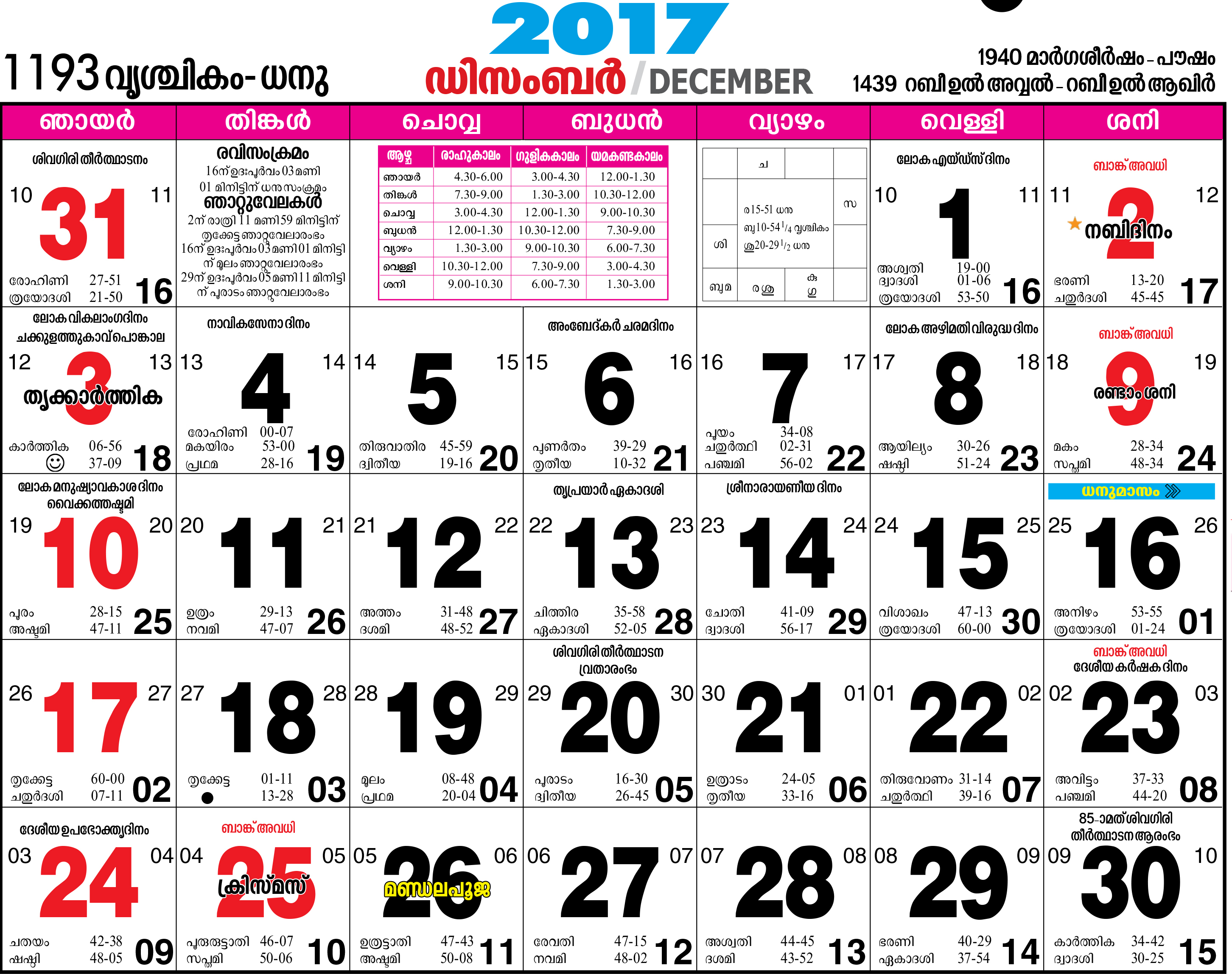 Malayala Manorama Calendar 2017 | Calendar for Planning