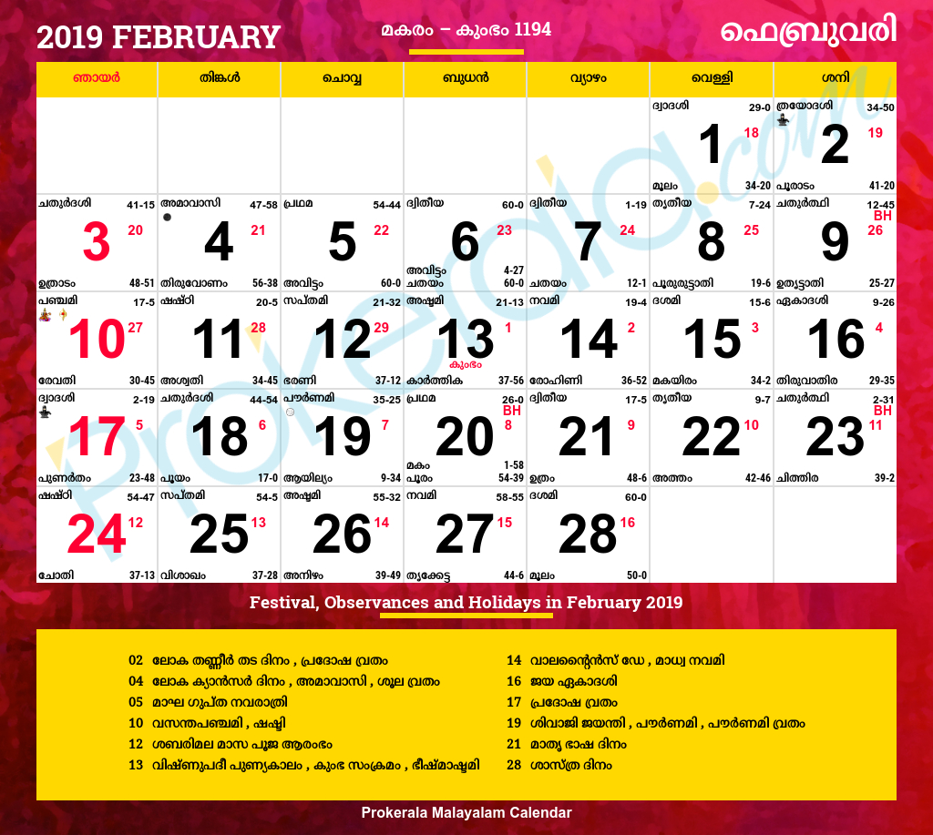 Malayalam Calendar 2019 | Kerala Festivals | Kerala Holidays throughout Malayalam Calendar September 2020