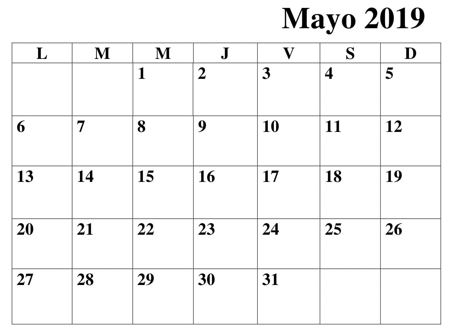Mayo Calendario Editable 2019 Para Imprimir | Calendar for Uti School Calendar