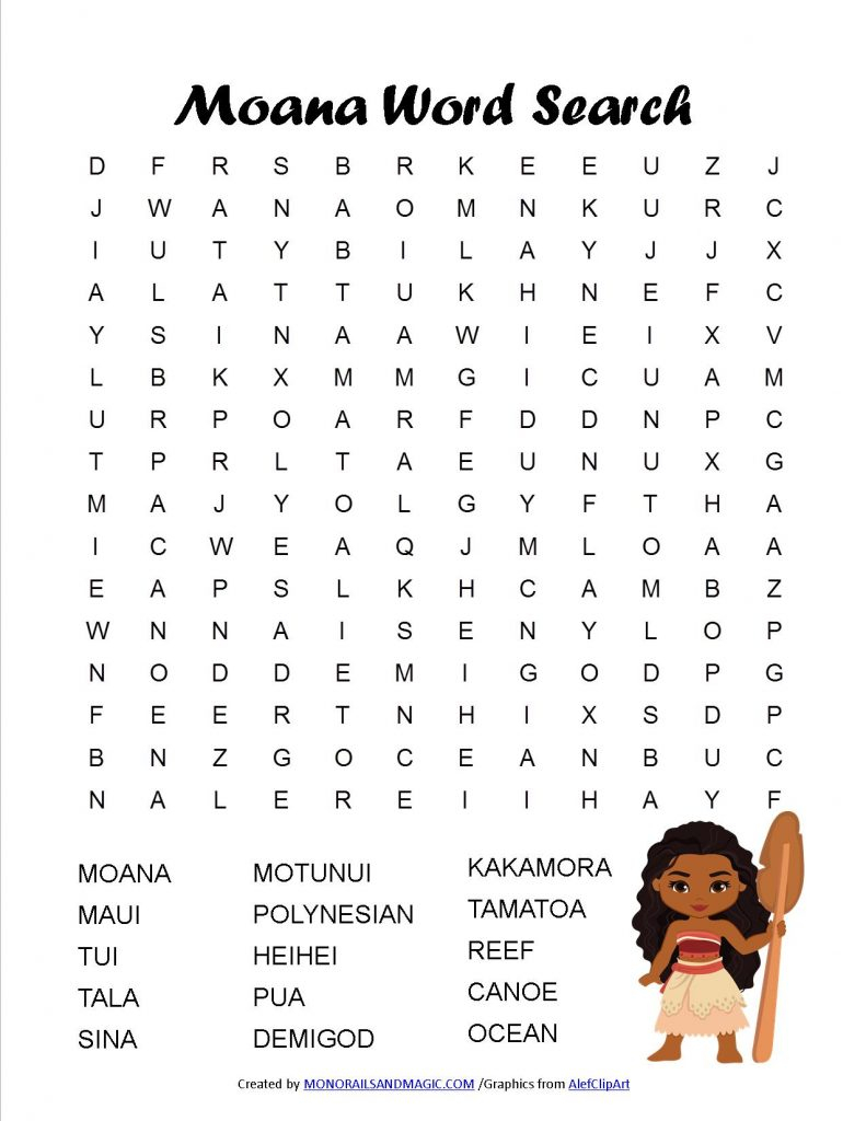 Moana Word Search Free Printable | Monorails And Magic in Disney Word Search Printable