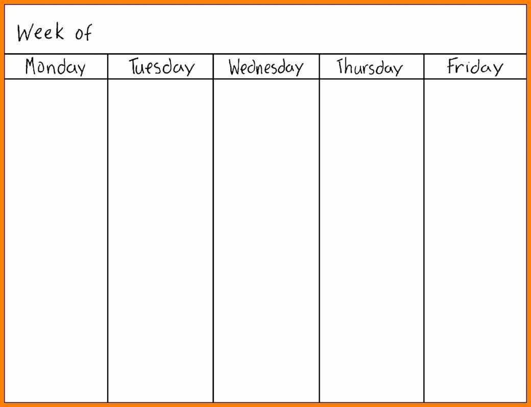 Monday Through Friday Calender Blank Template Printable regarding Monday Through Sunday Calendar Template
