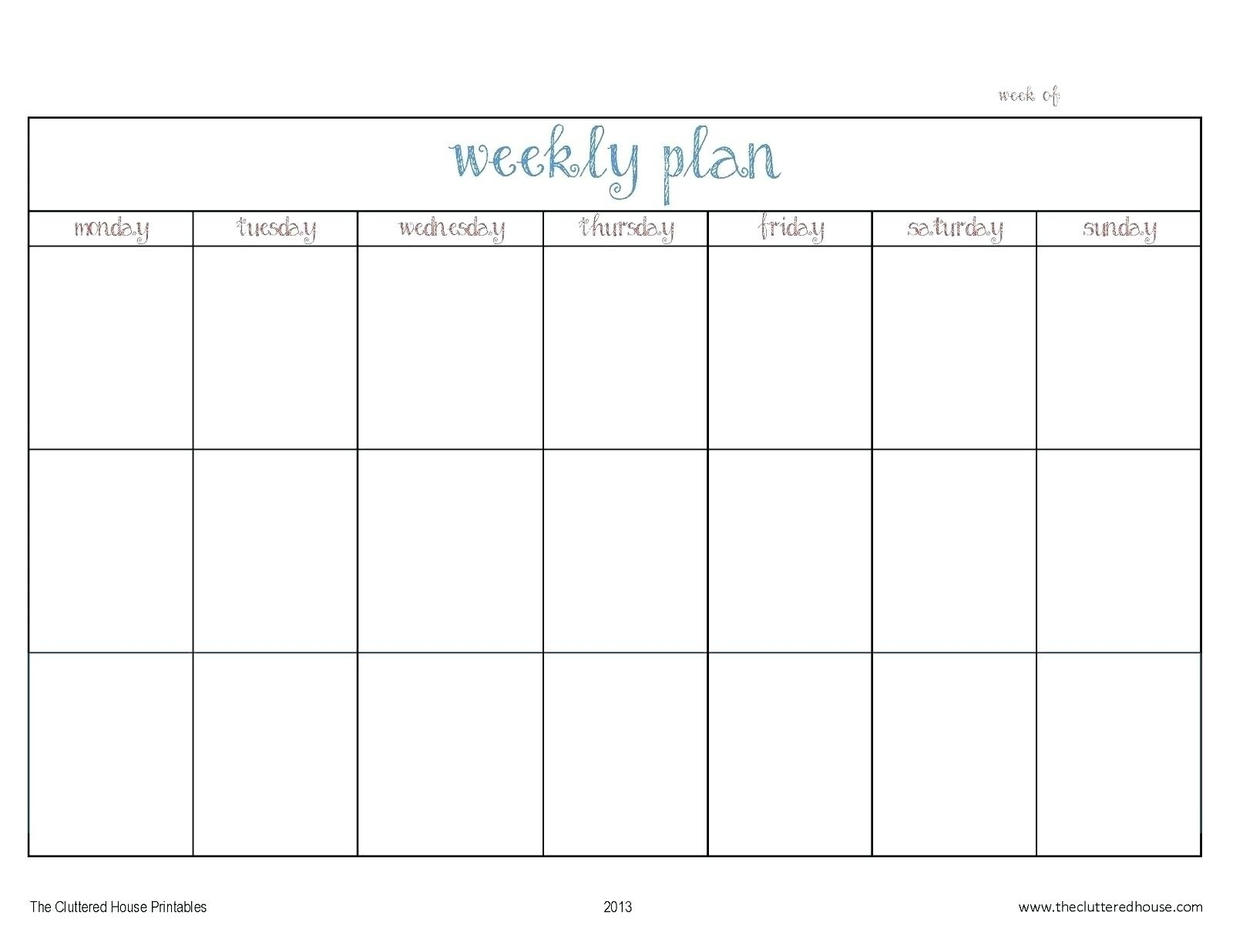 Monday Through Friday Calender Blank Template Printable throughout Monday Through Friday Calendar
