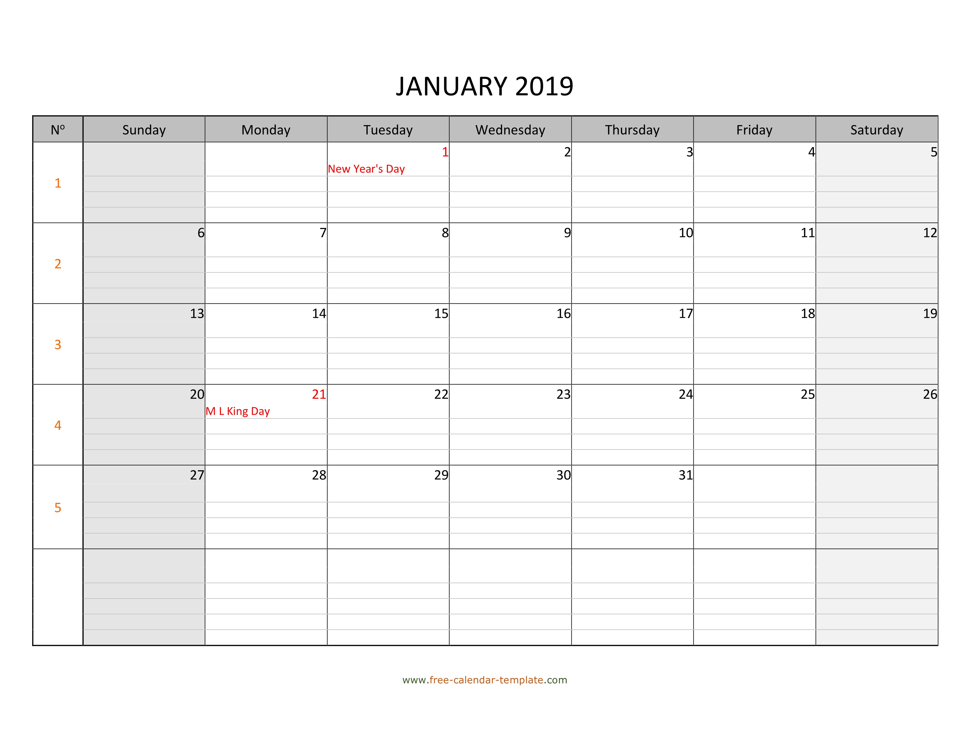 Monthly 2019 Calendar Free Printable With Grid Lines inside Blank Calendar With Lines