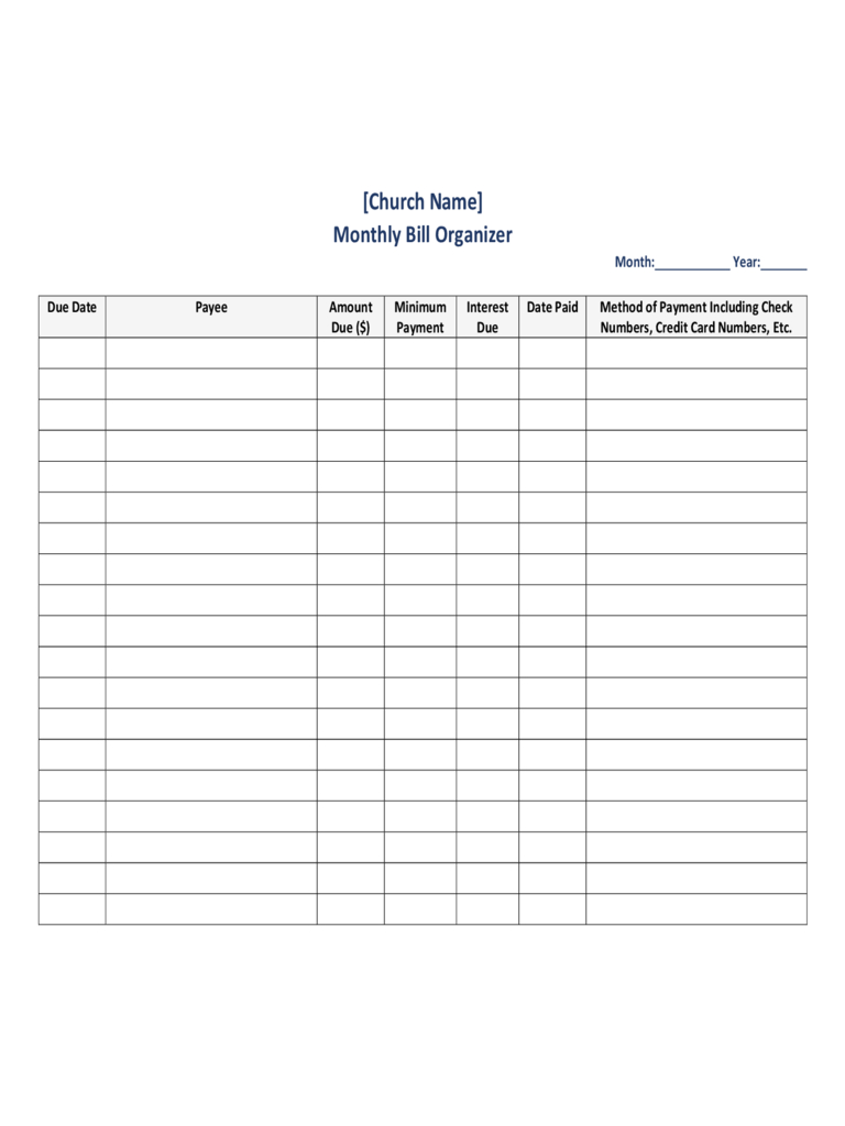 Monthly Bill Organizer  Edit, Fill, Sign Online | Handypdf with Printable Monthly Bill Chart