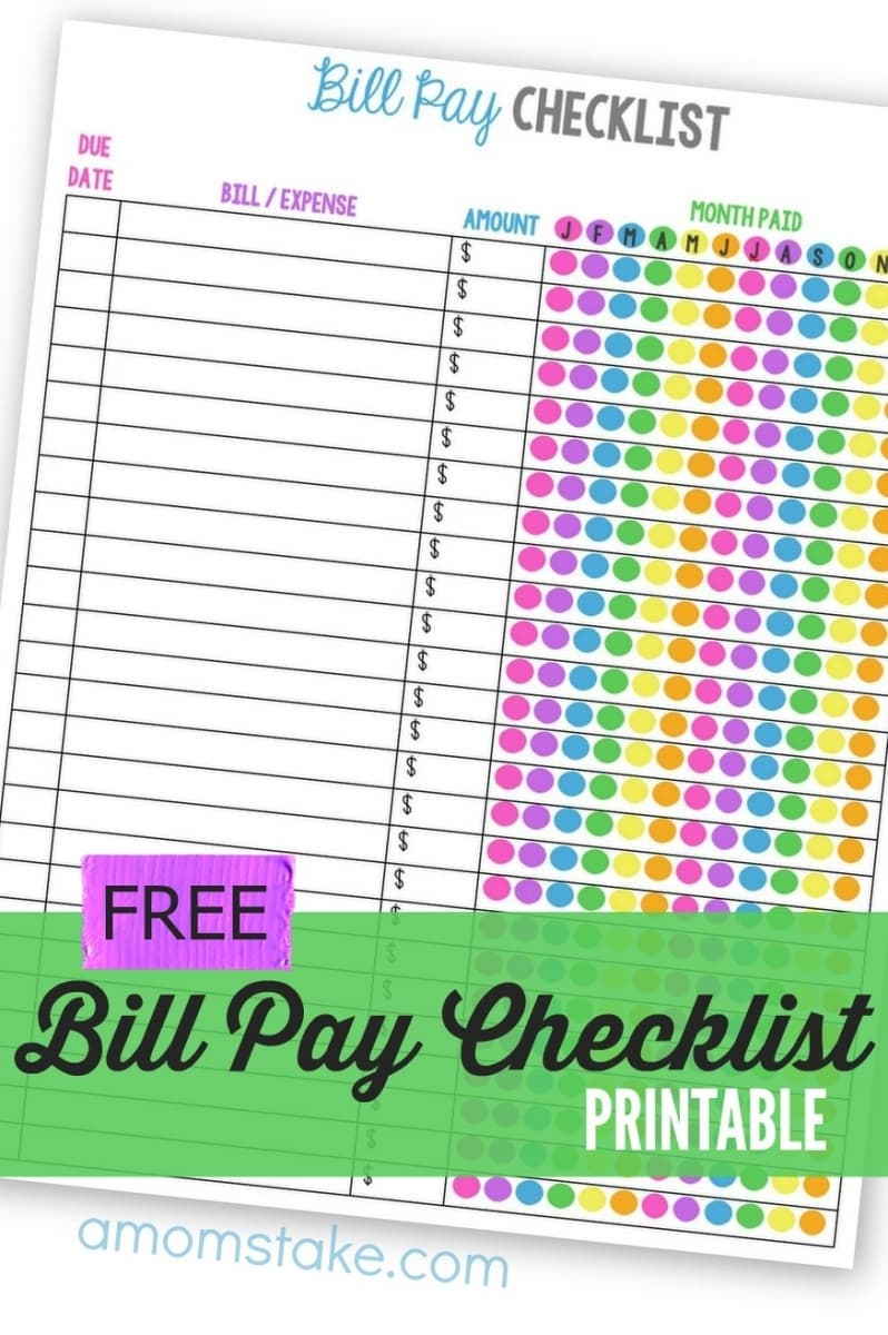 Monthly Bill Payment Checklist  A Mom&#039;s Take with Monthly Bill Payment Worksheet