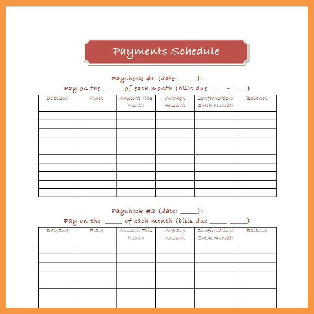 Monthly Bill Payment Schedule Template | Payment Schedule for Free Printable Monthly Bill Payment Log