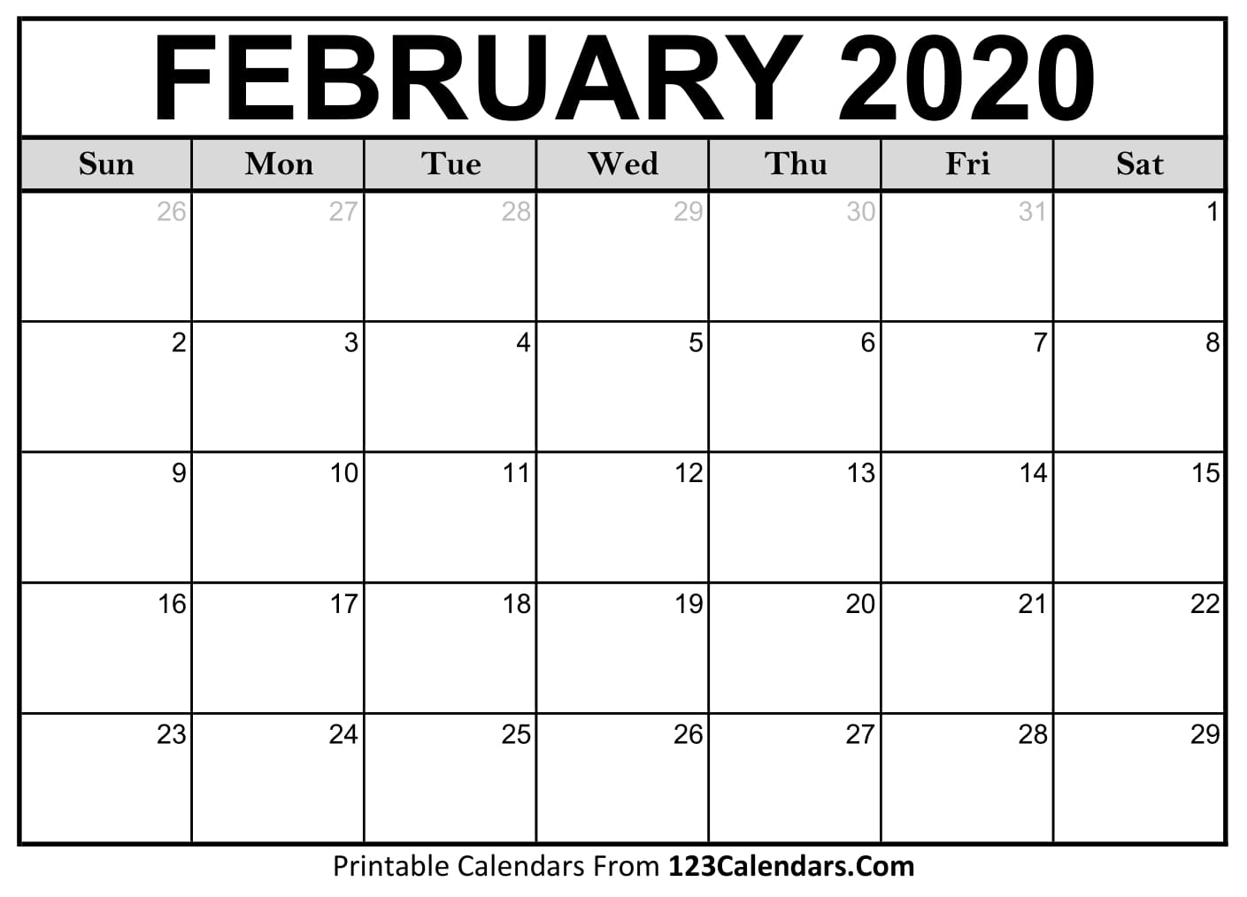 Monthly Calendar February 2020 Printable  Bolan in Printable Calendars From 123Calendars