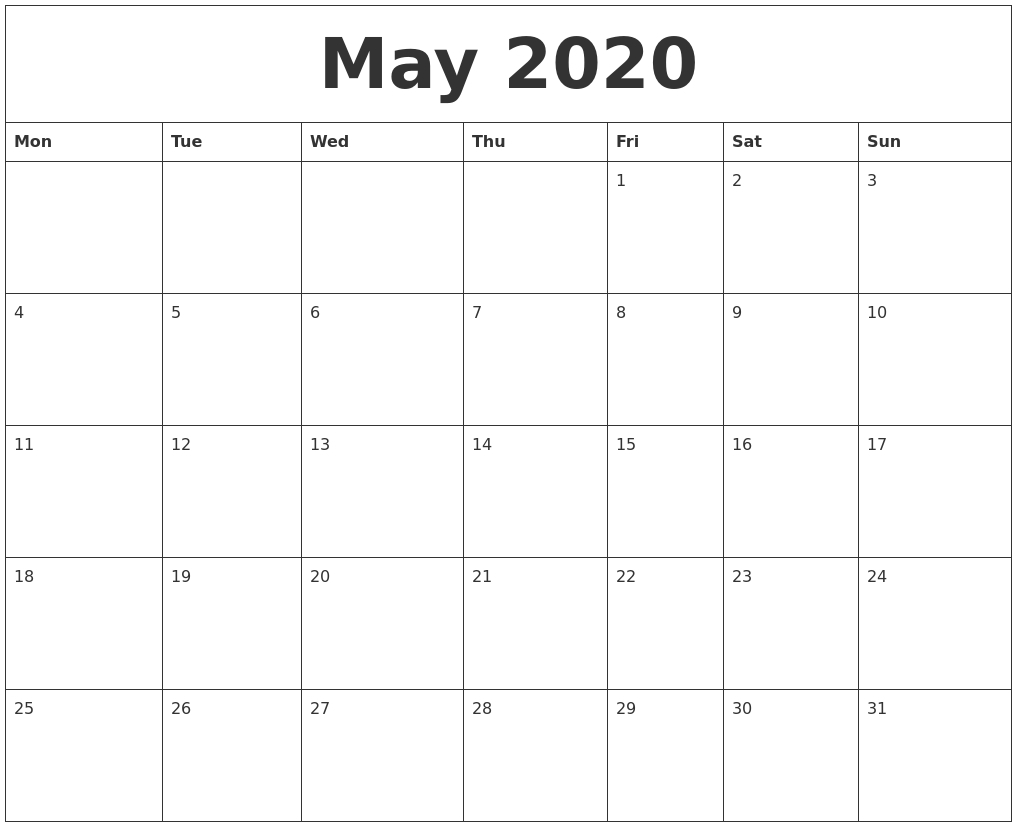 Monthly Calendar May | Calendar Ideas Design Creative throughout Printable Monthly Calendar