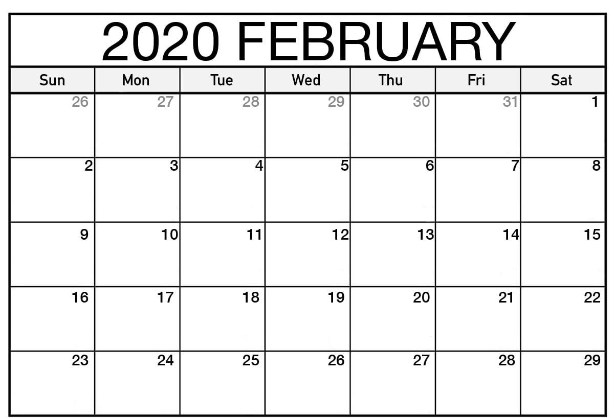 Monthly February 2020 Calendar  Blank Printable Template in Feb 2020 Calendar