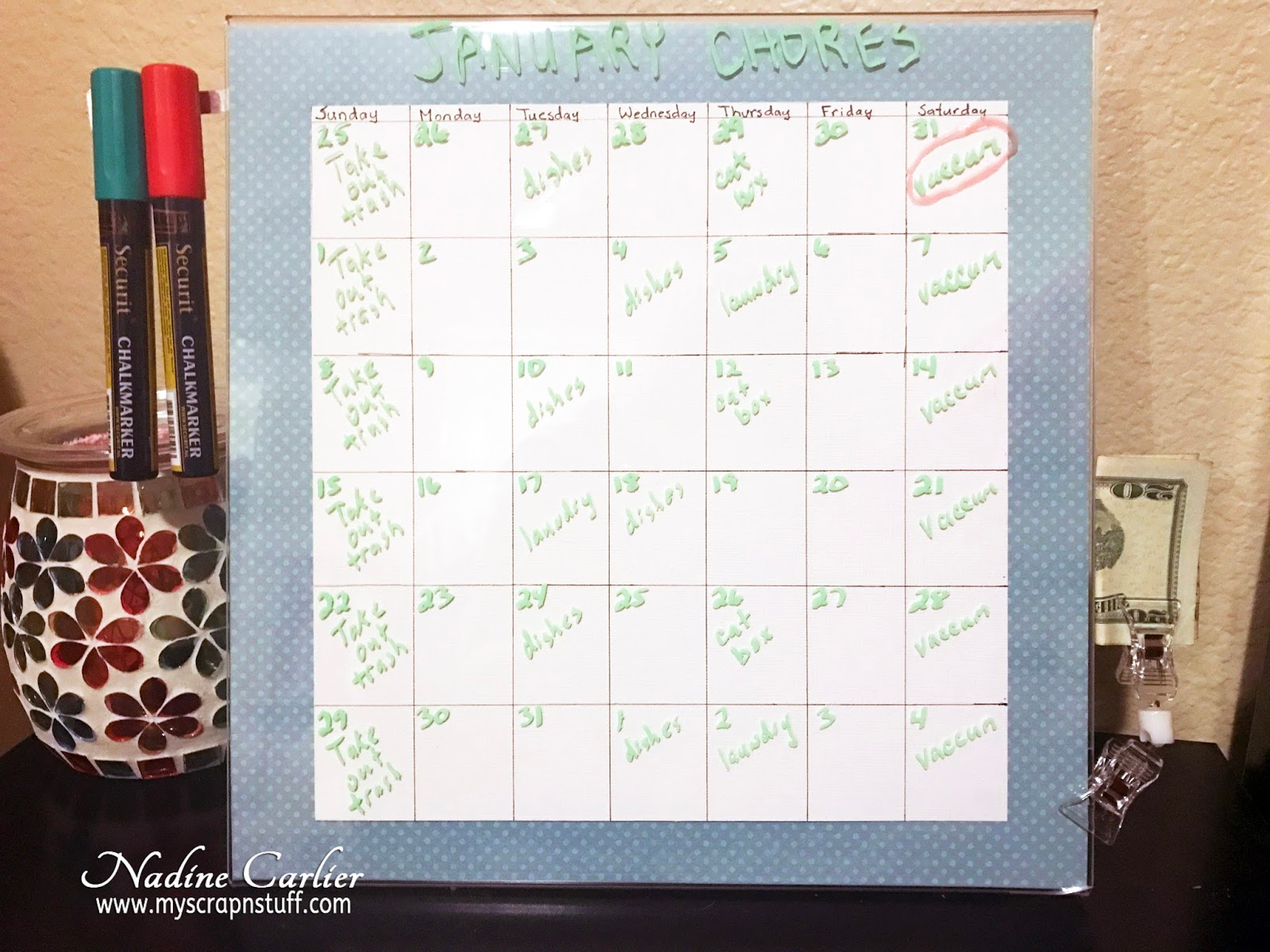 Nadine Carlier: Chore Calendar Solution inside 12X12 Calendar Holder