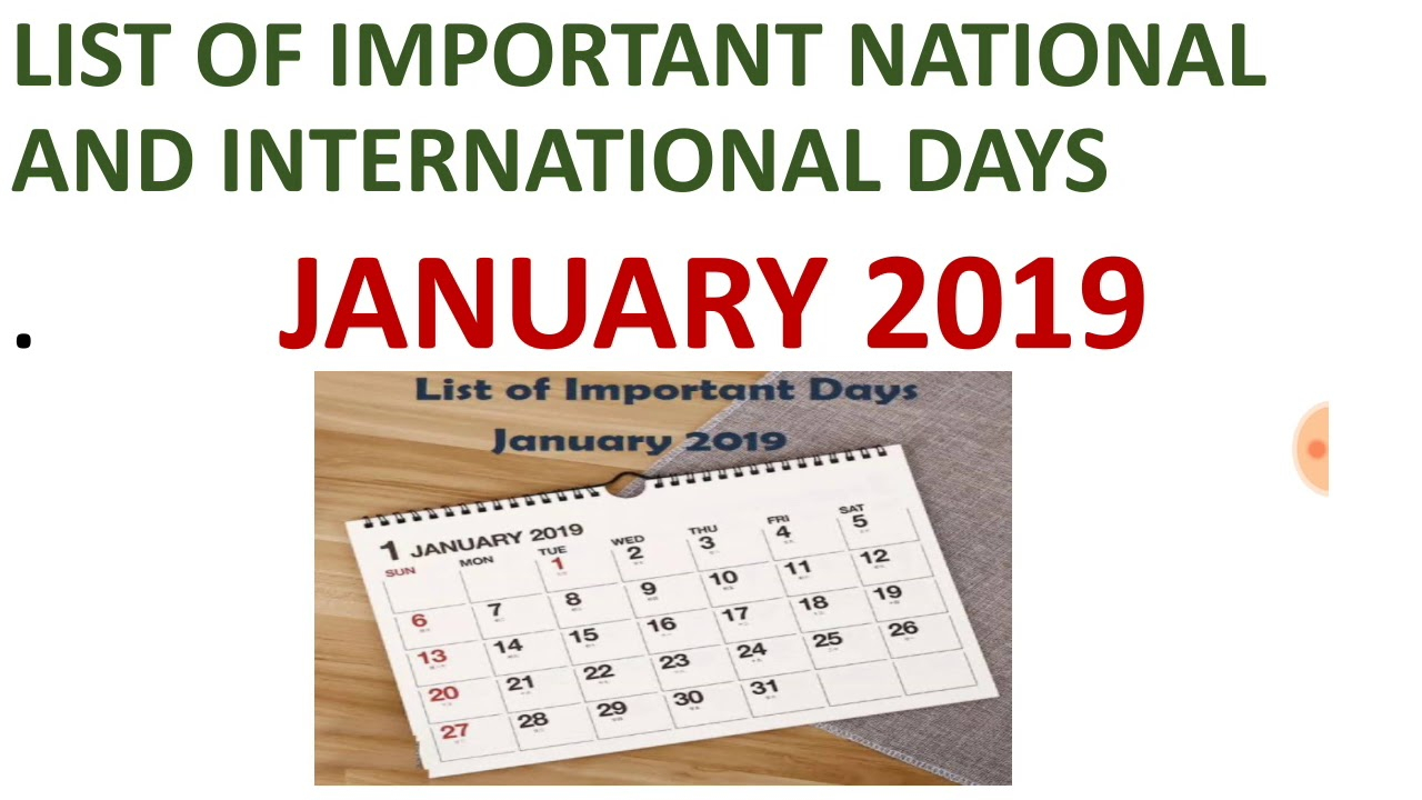 National And International Days January 2019  Youtube pertaining to International Days In January