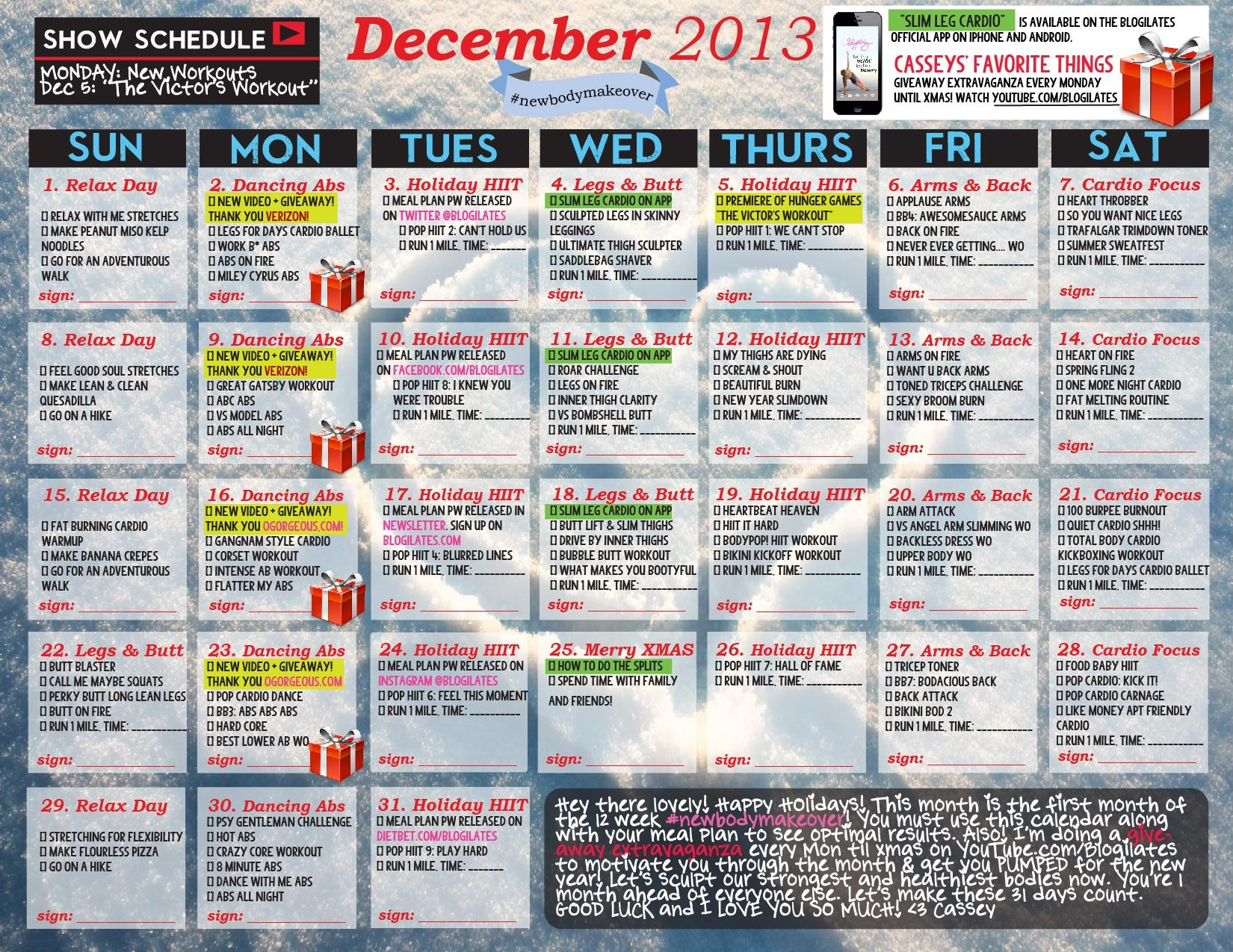 Newbodymakeover December Calendar! Sign Up For Newsletter To with regard to Blogilates December 2020