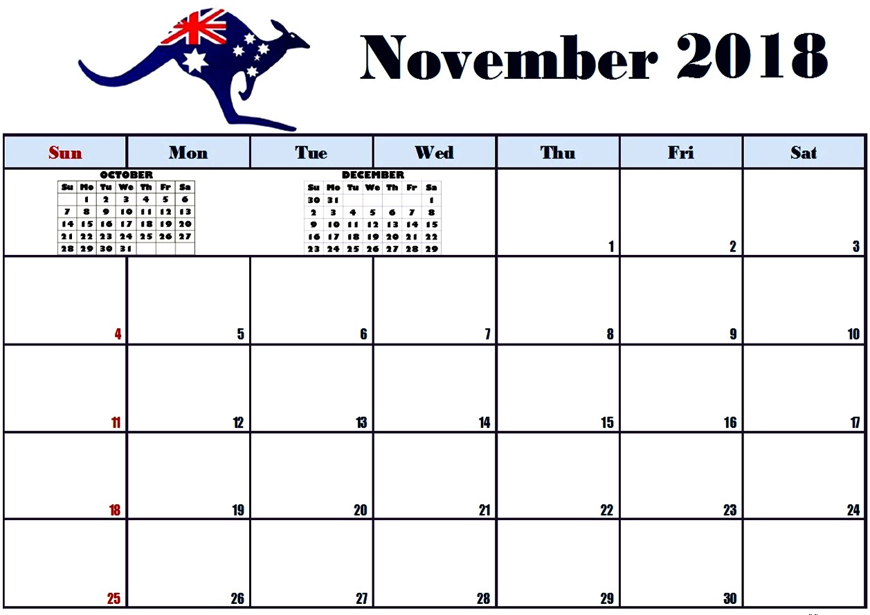 November 2018 Calendar Australia for 2018 Calendar Australia Printable