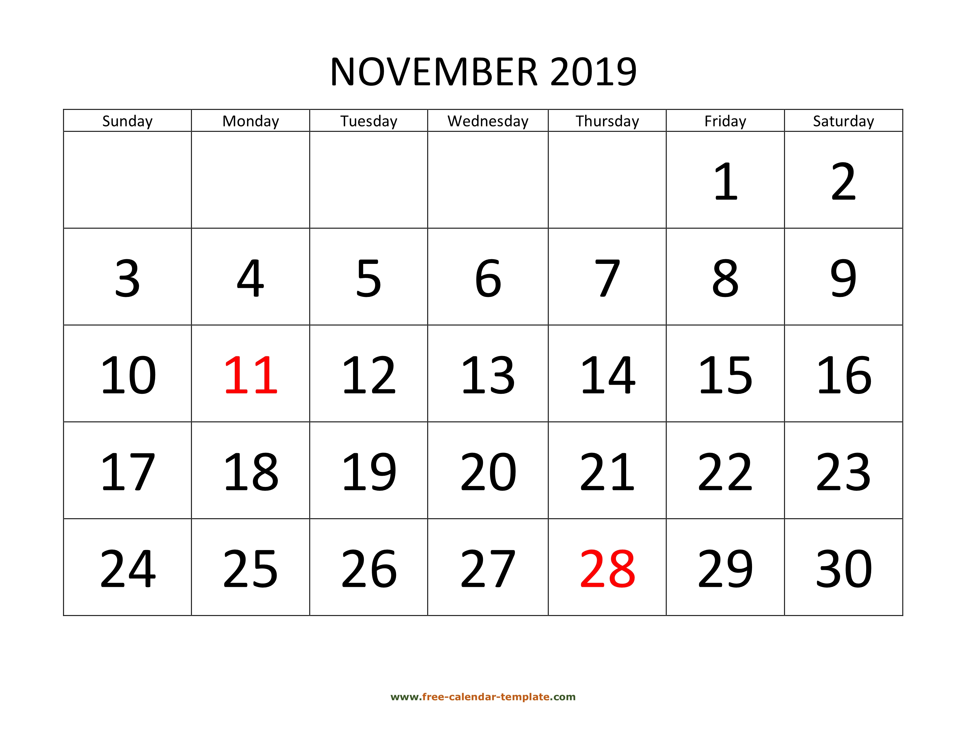 November 2019 Free Calendar Tempplate | Freecalendar with Free Monthly Calendars That Can Be Edited