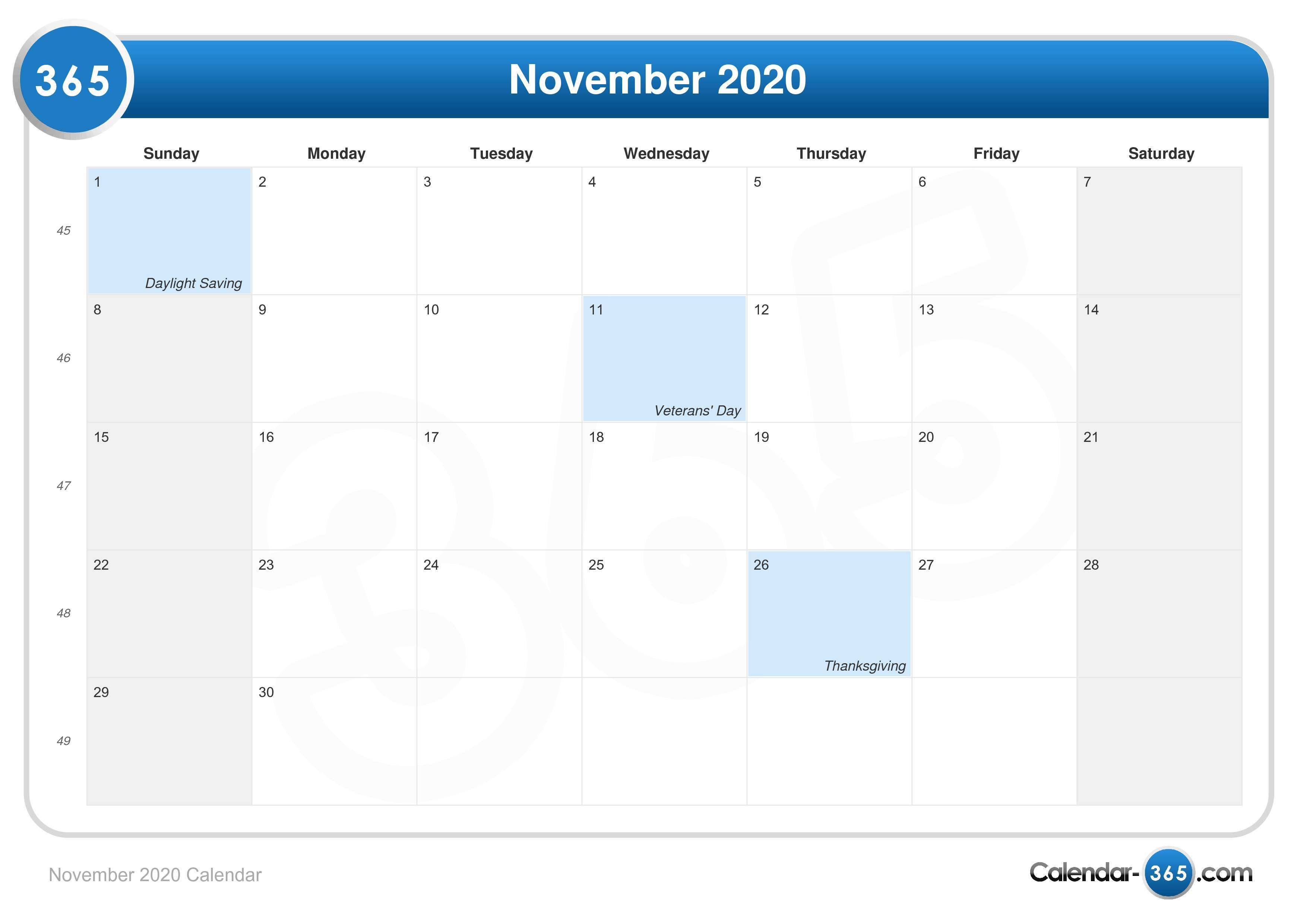 November 2020 Calendar in Uc Berkeley 2020-2020 Calendar