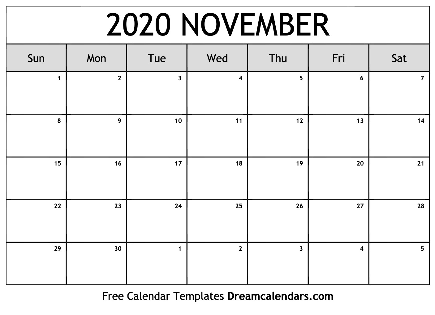 November 2020 Calendar Template  Bolan.horizonconsulting.co for November 2020 Calendar Excel