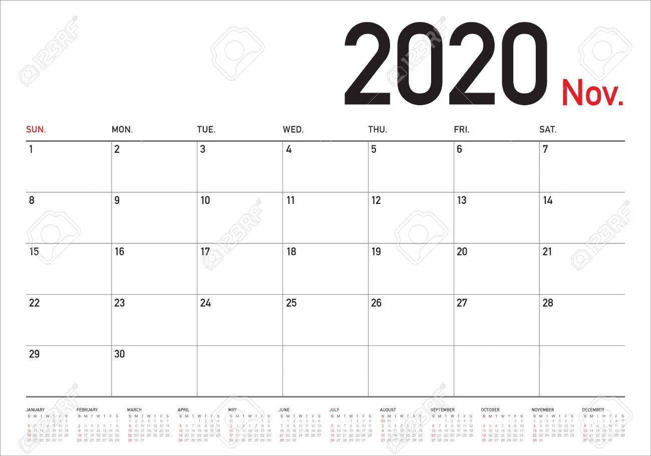 November 2020 Desk Calendar Vector Illustration, Simple And Clean.. regarding November 2020 Clipart