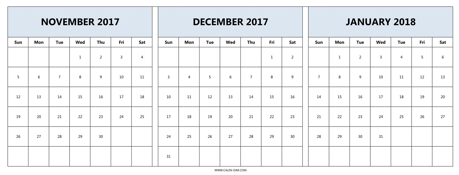 November December January Calendar 2018 In Pdf, Excel With intended for November December January Calendar