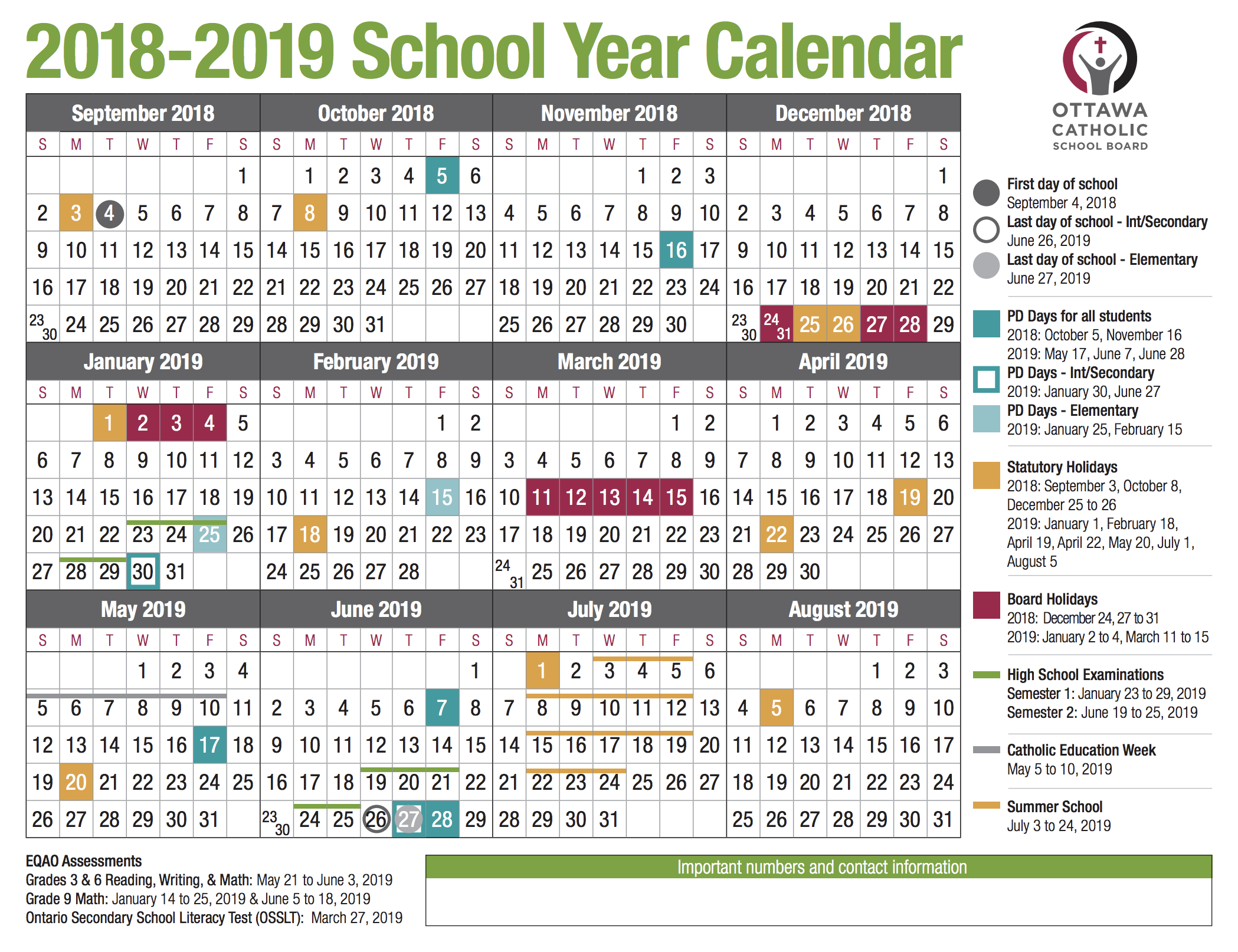 Ocsbschoolyearcalendarimage20182019  Ocsb throughout St George Economic Calendar