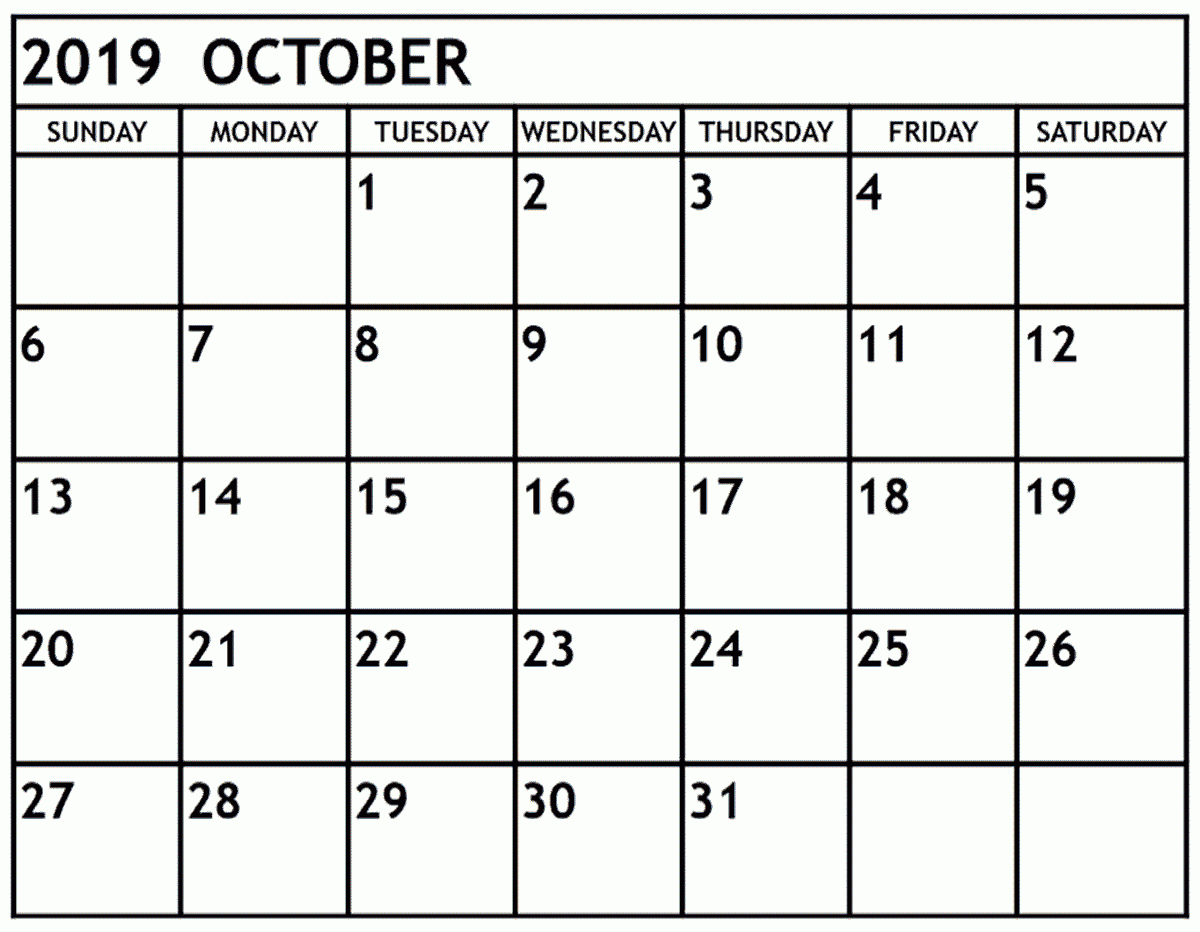October 2019 Calendar Printable Template Word For throughout Wincalendar January 2020