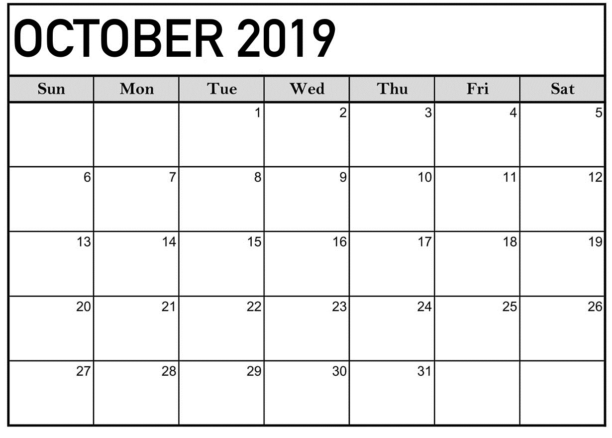 October 2019 Calendar Printable Word Template  Latest regarding Blank Calendar Template Word