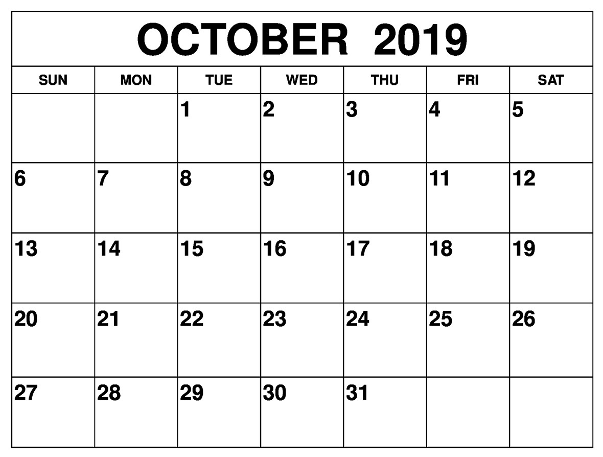 October 2019 Printable Calendar Word, Pdf By Month  Latest intended for Blank Calendar Template Word