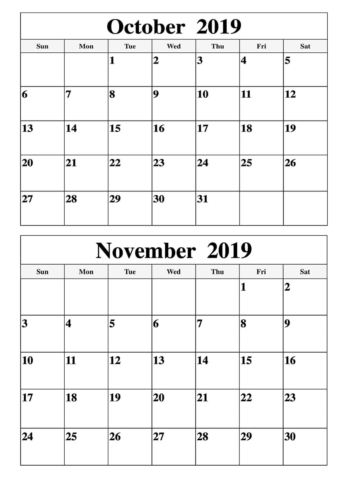 October November 2019 Calendar Free Printable Calendar | 12 with October &amp; November 2020 Calendar