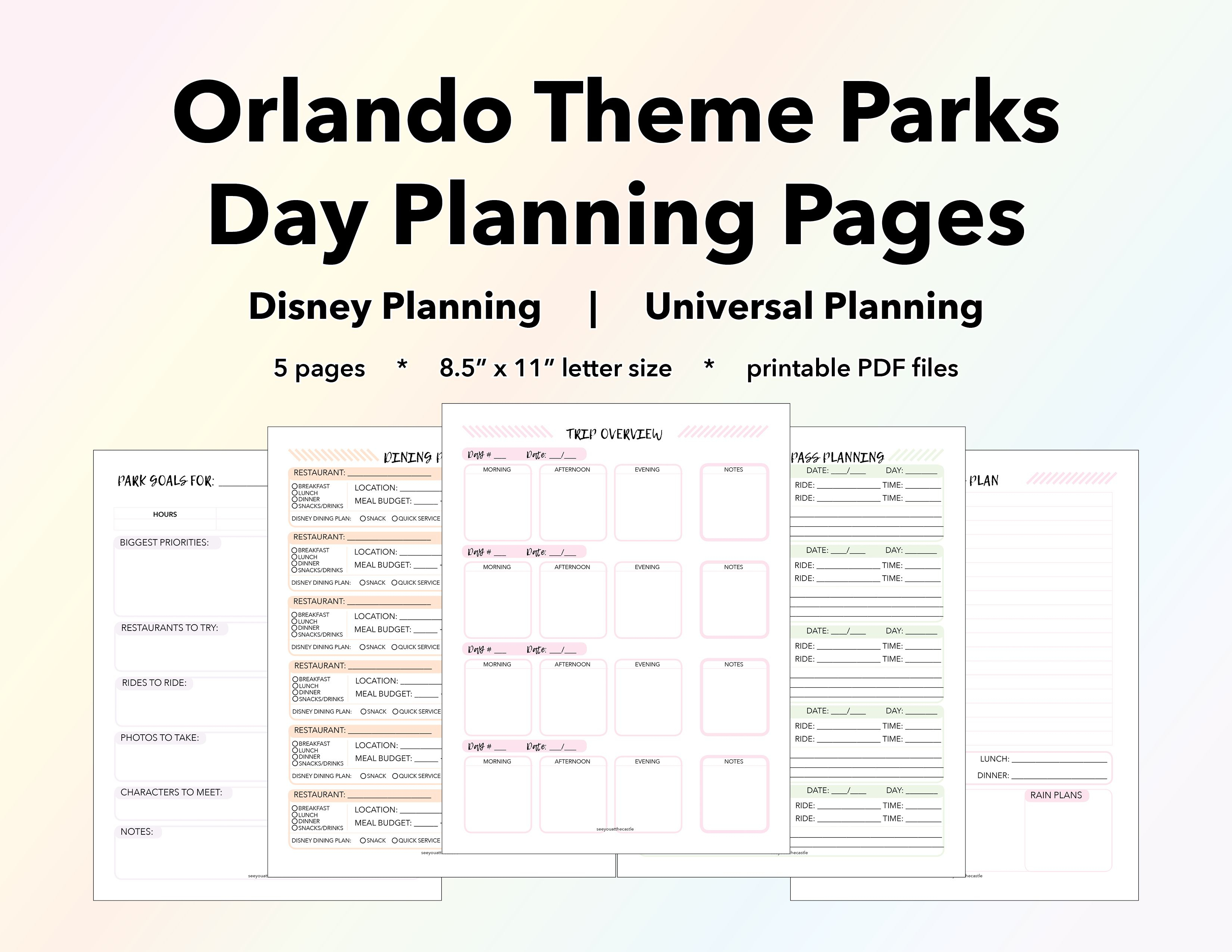Orlando Theme Parks: Day Planning Pages Vacation Planning regarding Orlando Vacation Planner Template