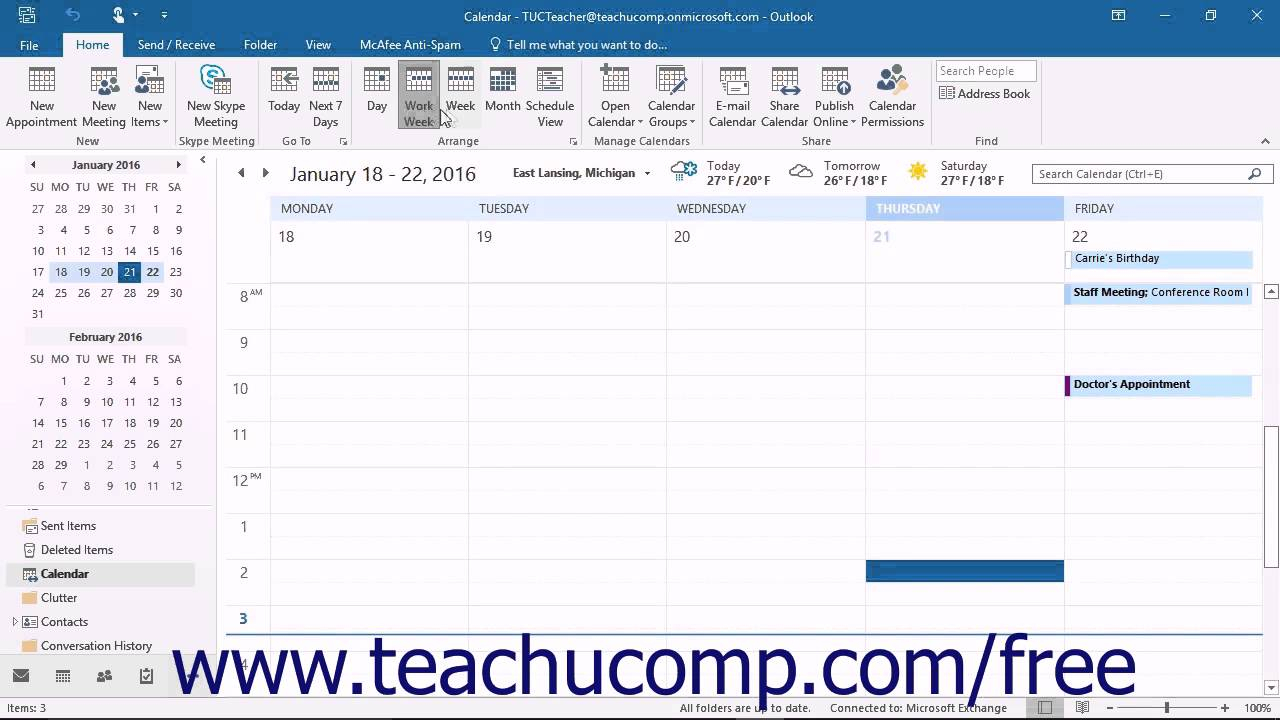 Outlook 2016 Tutorial Switching The Calendar View Microsoft Training Lesson for View Calendar In Outlook 2016