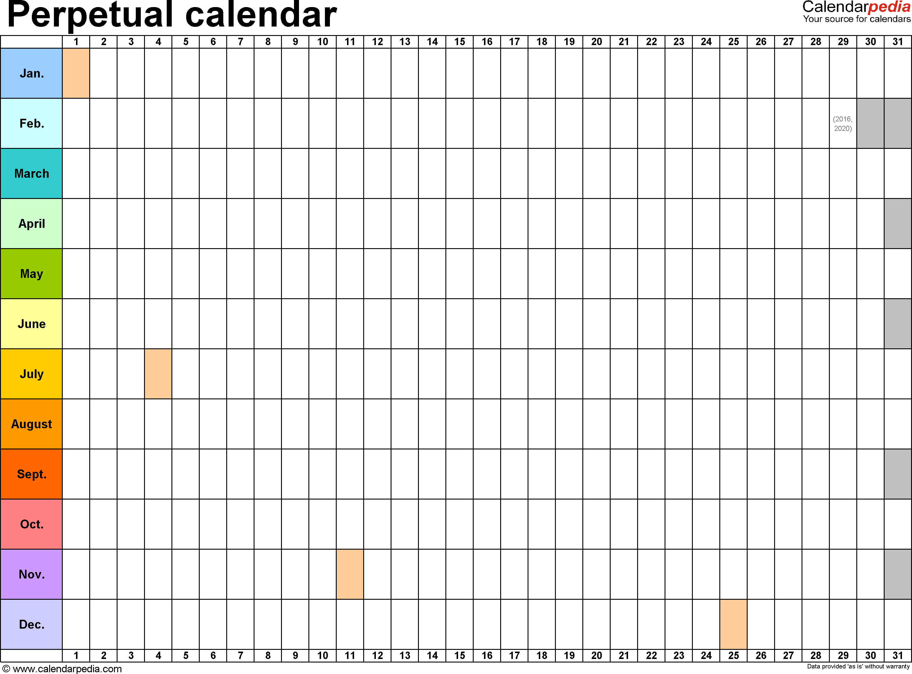Perpetual Calendar Excel Calendar For Planning