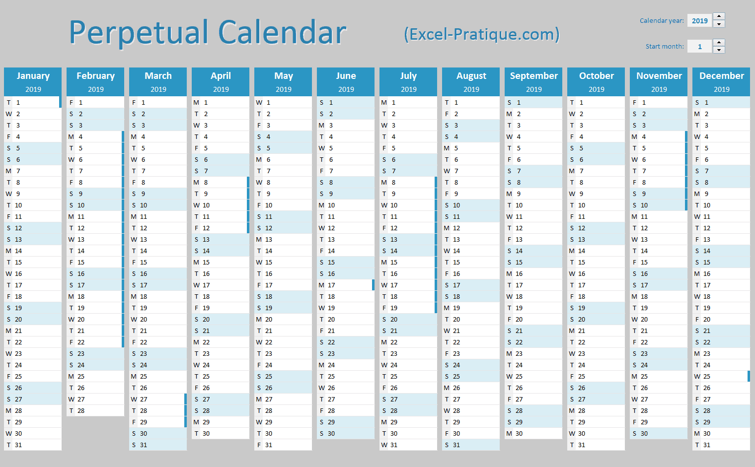 Perpetual Calendar  Excelpratique with Perpetual Calendar Excel