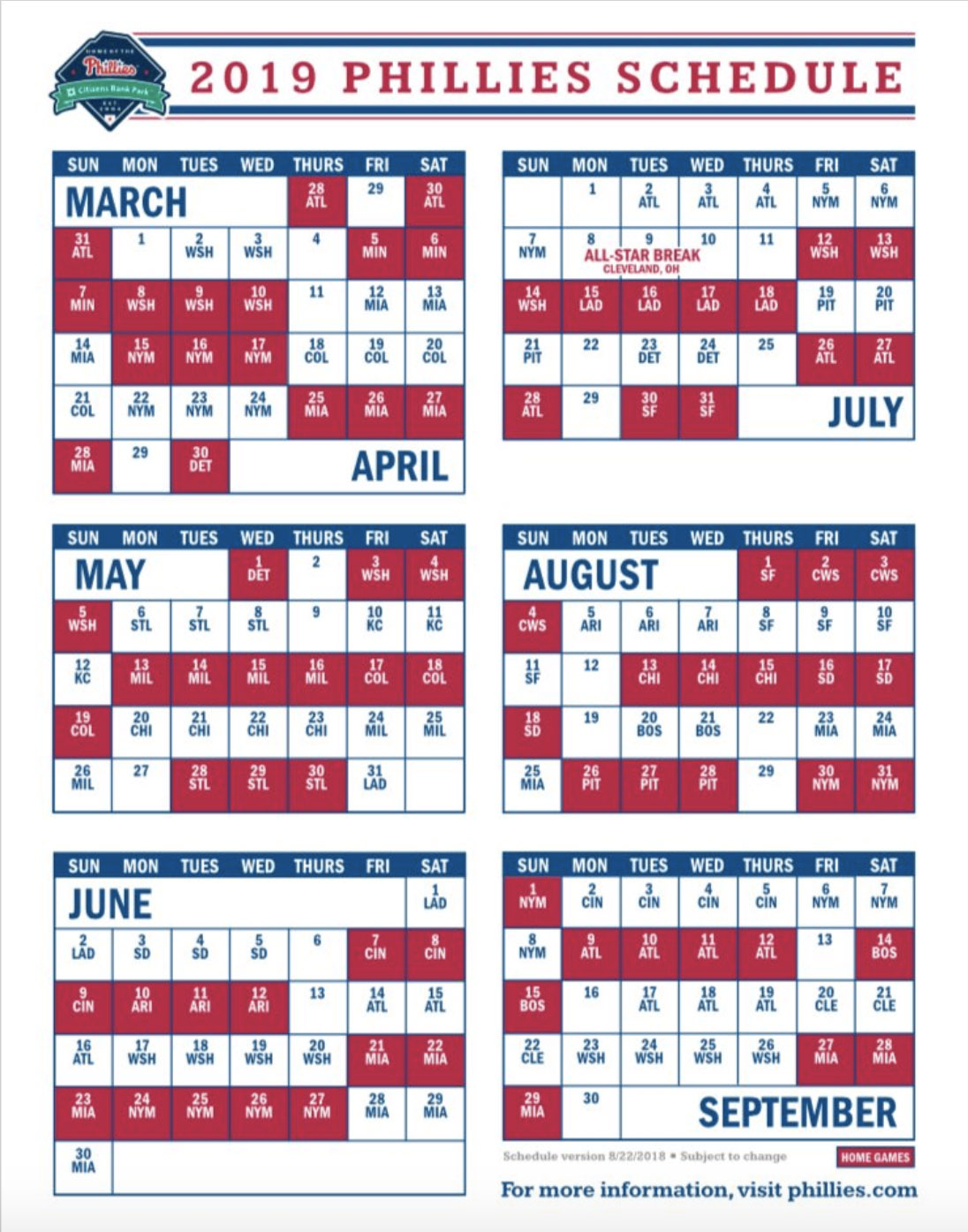 Phillies 2019 Schedule with regard to Atlanta Braves Schedule 2020 Printable