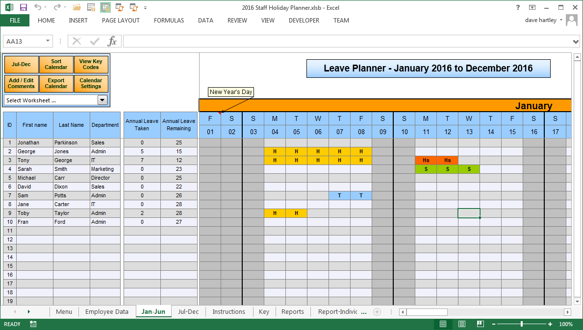 Annual Leave Calendar Template ⋆ Calendar for Planning