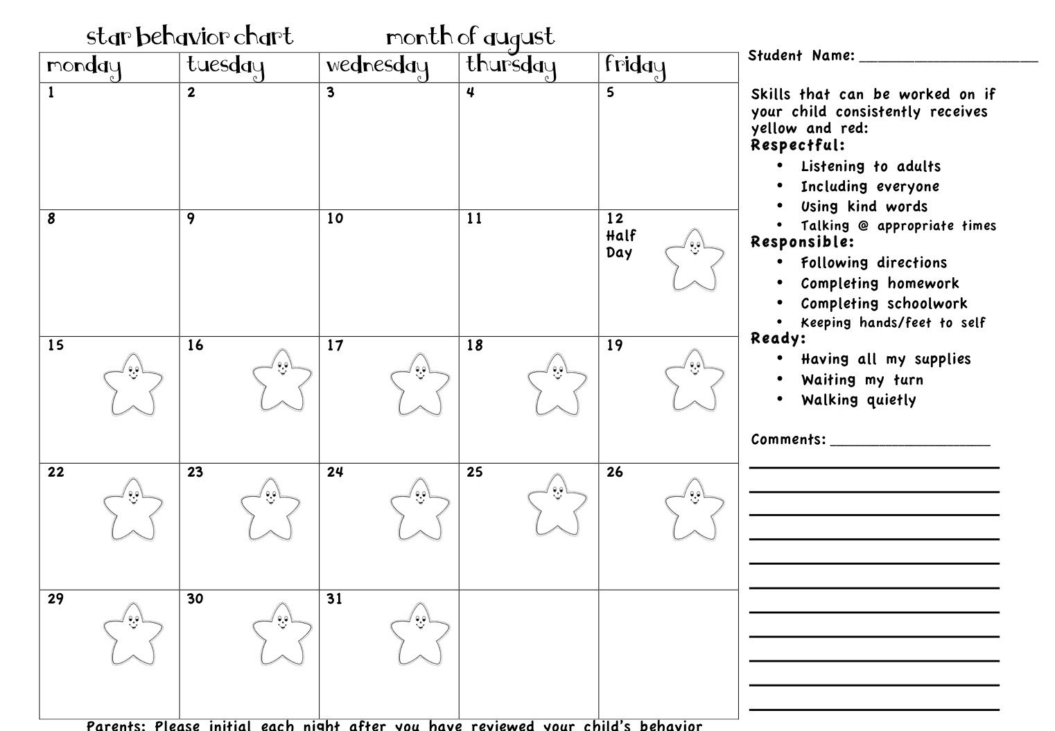 Pin By Nancy Munro On Classroom | Behavior Calendar throughout Monthly Behavior Charts
