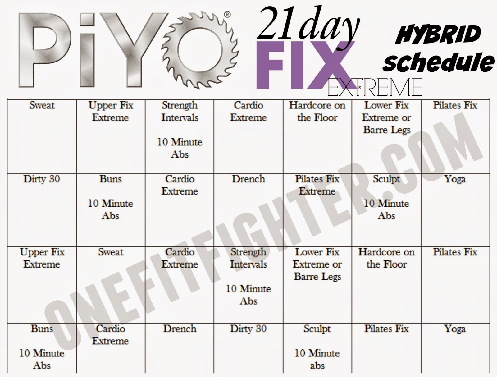 Piyo 21Day Fix Hybrid Week One  Katy Ursta with regard to Piyo Hybrid Calendars