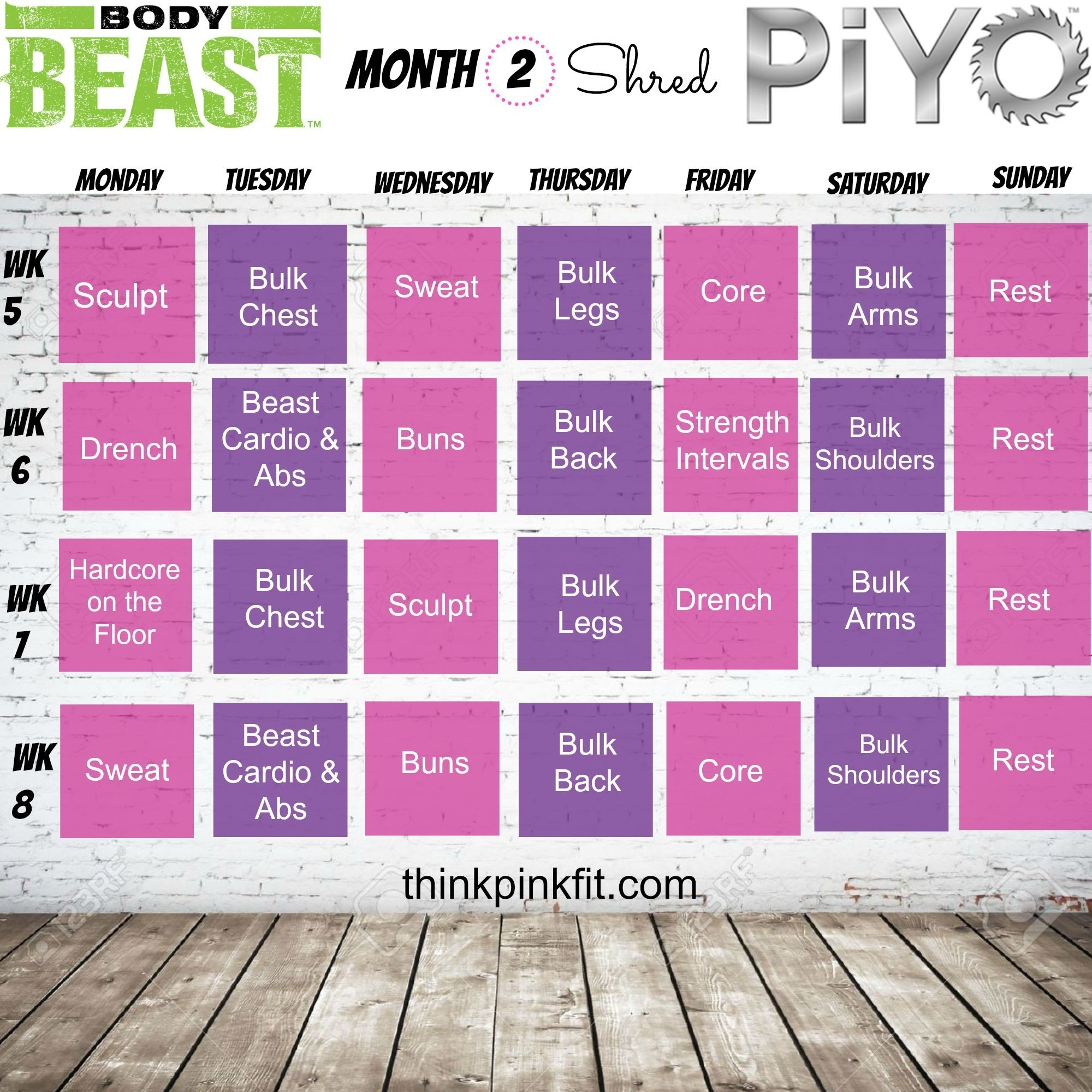 Piyo Monthly Schedule | Monthly Printable Calender regarding Piyo Hybrid Calendars